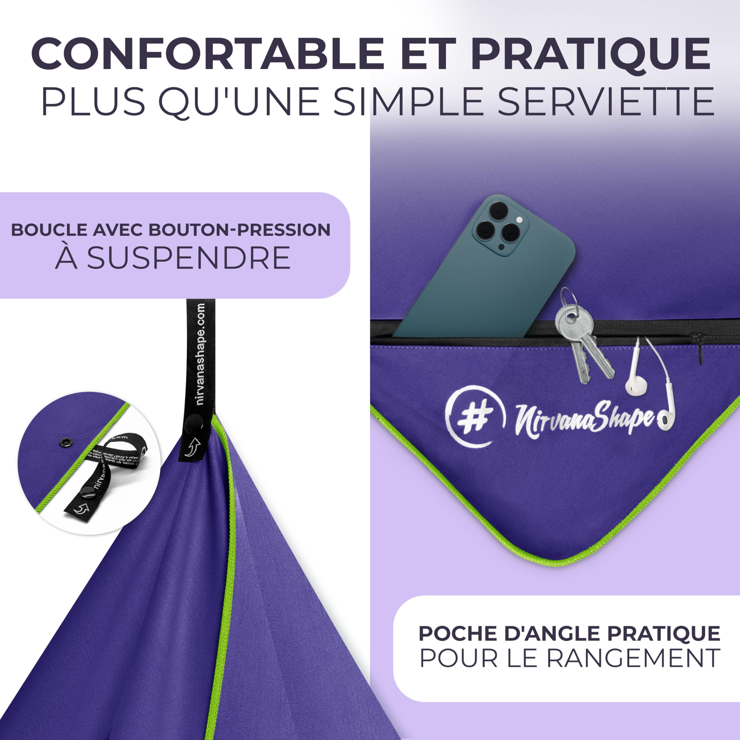 Serviette de plage en tissu microfibre,serviette de sport,sac en maille Serviette de plage en tissu microfibre,serviette de sport,sac en maille