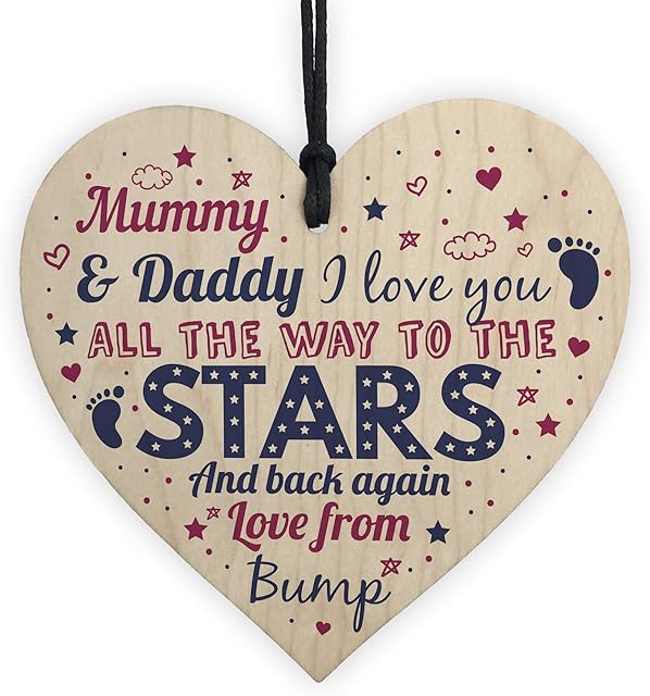 RED OCEAN Mummy To Be Gifts Daddy To Be Card Wooden Heart From Bump Gifts Keepsake
