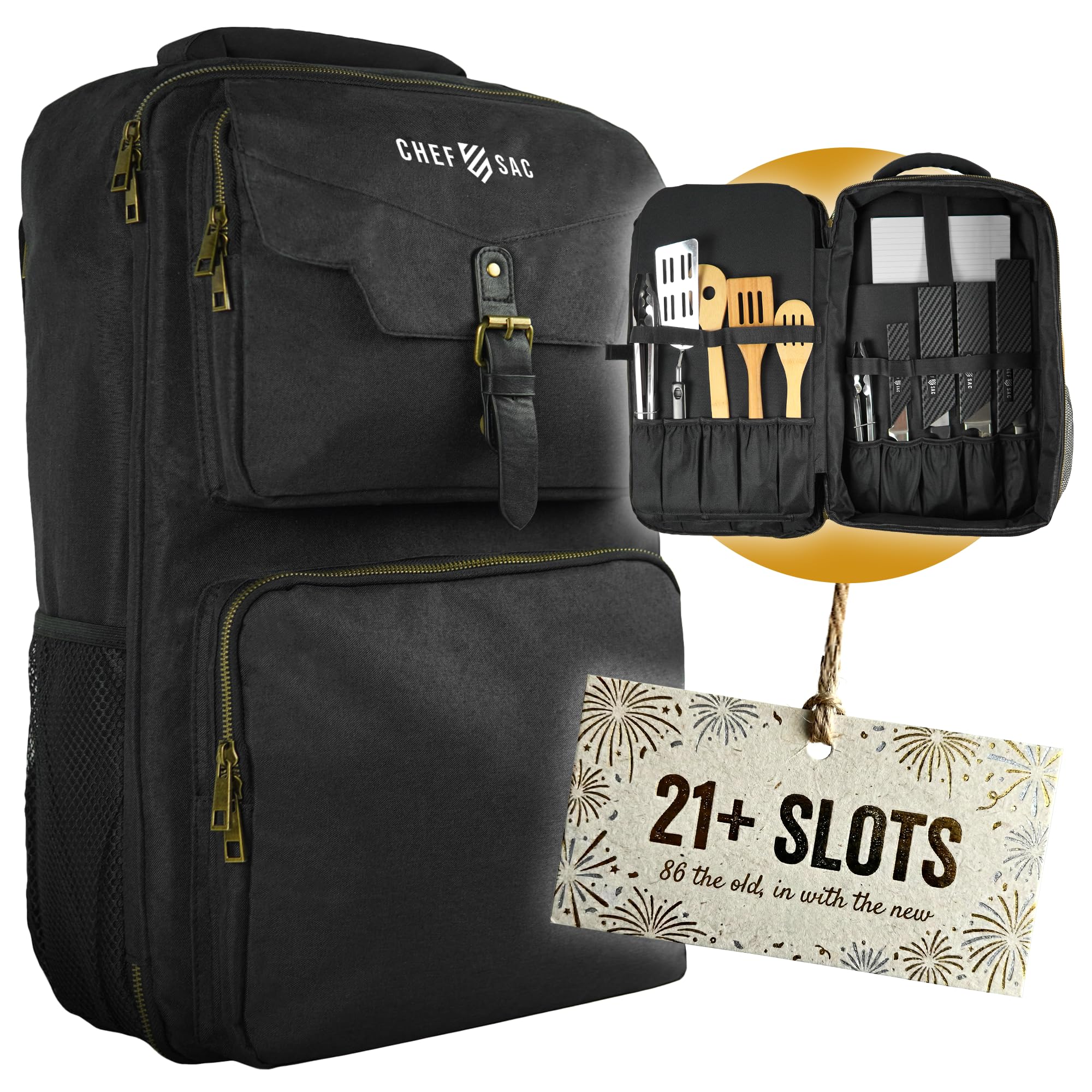 Chef Sac Traveller Chef Backpack Chef Knife Bag | Water-Resistant | 21+ Pockets for Knives & Kitchen Utensils | Back Pocket for Laptop & Notebook | For Chefs & Culinary Students (Black)