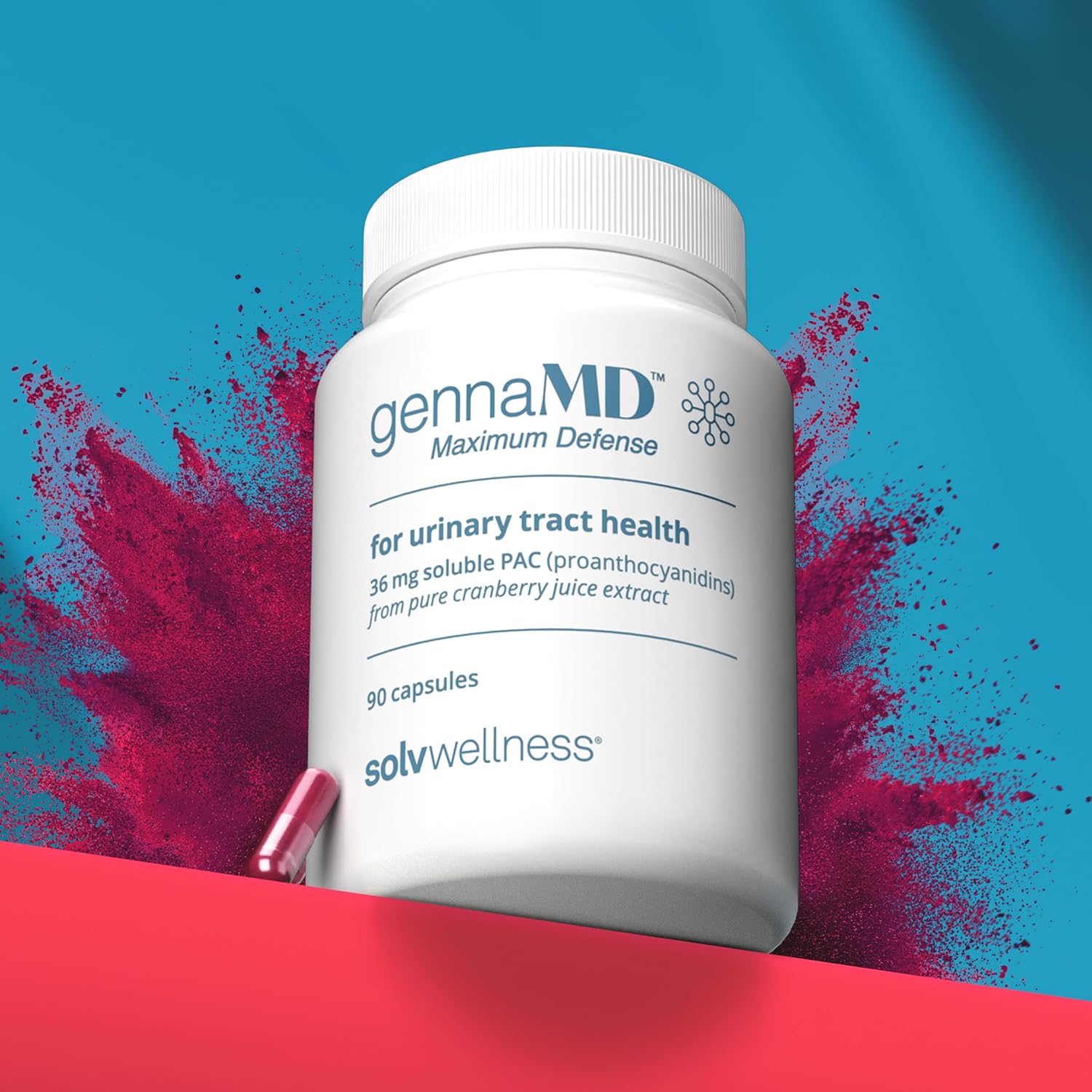 Solv Wellness GennaMD - Maximum UTI Defense - 36 mg Soluble PAC from 100% Cranberry Juice Extract - Highest PAC Concentration in a Small, Easy-to-Swallow Capsule - 90 Capsules thumbnail