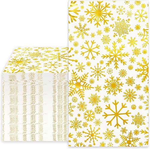 Miniatura 8 de AnyDesign - Servilletas de papel desechables de 3 capas con copos de nieve de color rojo, servilletas de papel decorativas para cena, suministros de