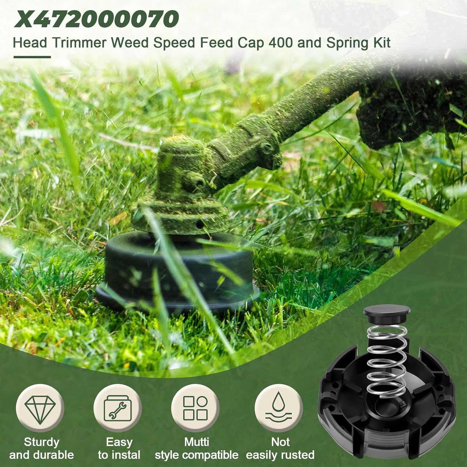 X472000070 Head Trimmer Weed Speed Feed Cap 400 and Spring Kit Fits for Echo Weedeater String Spool Cover 4" Heads SRM-225, SRM-230, PAS-225(4Pack)
