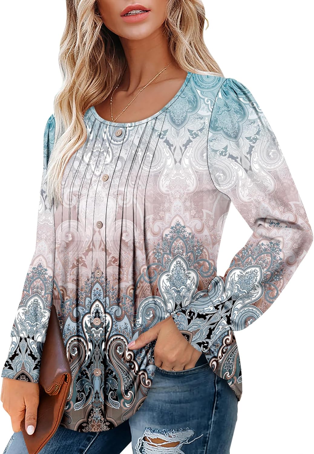 ONLYSHE Women's Tops With Long Sleeves Fall Blouses Loose Fit Dressy Casual Tunic - Image 4