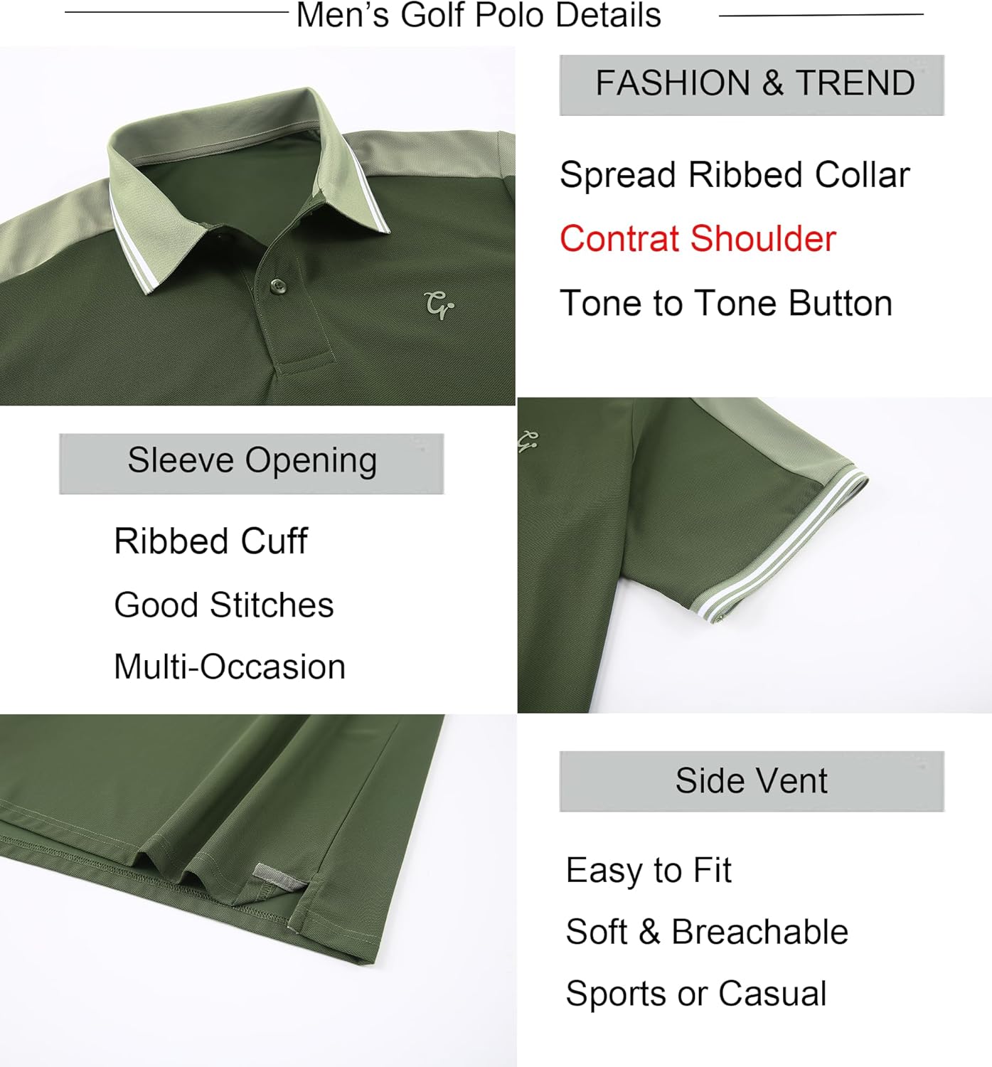 Alex Vando Men's Golf Polo Shirt Short Sleeve – Performance Stretch Nylon Pique Polo Shirts for Golf, Sports & Casual Wear