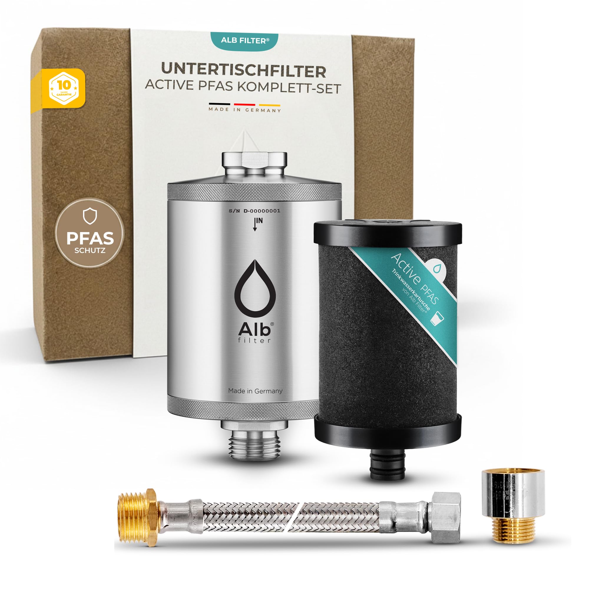 Alb Filter UNTERTISCH ACTIVE PFAS Wasserfilter Küche | PFAS- & Schadstoffreduktion, Schutz vor 80+ Stoffen, Untertischfilter Küche, Anschluss-Set Standard, Made in Germany