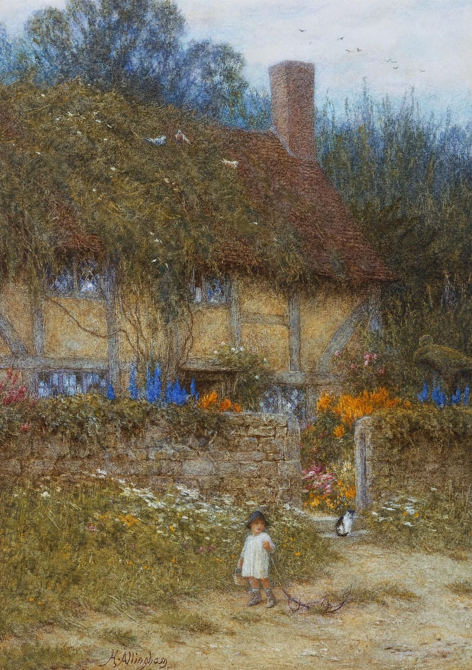 ARTXLXXBN Famous Prints Artwork Pictures Poster Painting Art a Cottage Near Godalming Surrey by Helen Allingham Artwork Landscape Pictures for Home Decor 60x90cm