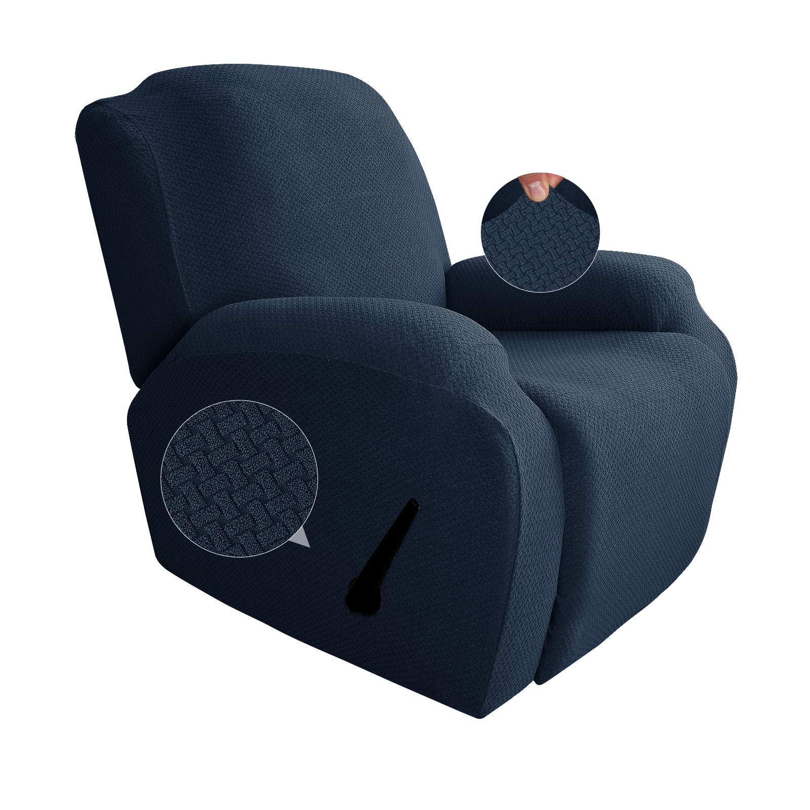 HYPIQQ Chair Covers for Recliners Reclining Couch Covers 2 3 Seater High Stretch Recliner Slipcovers with Storage Pockets,Navy,1 Seater