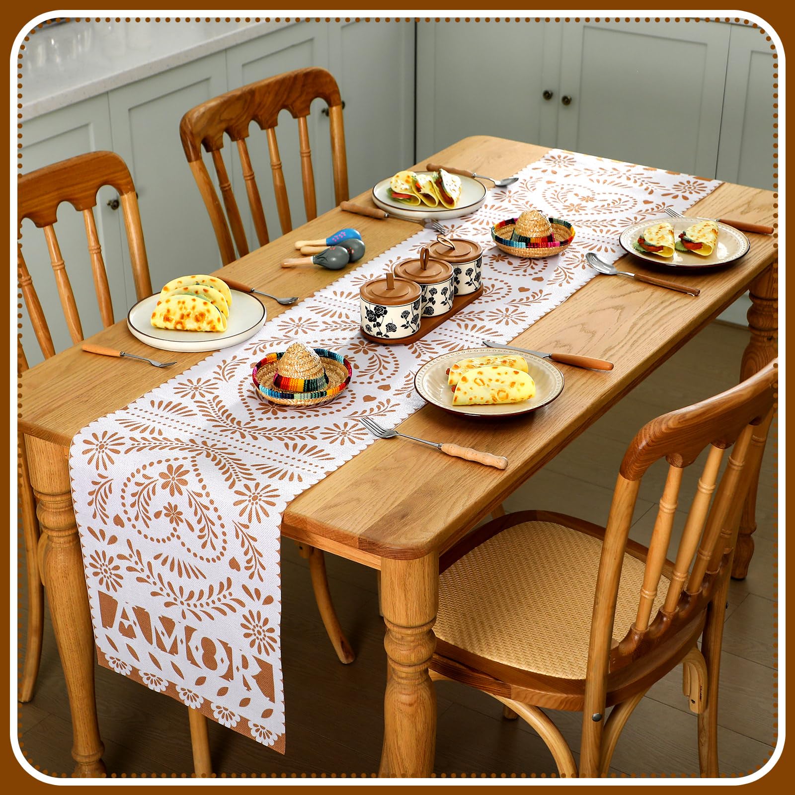 Jingmore 6 Pack 13. 5 x 73'' White Papel Table Runner Cielito Lindo Party Decoration Mexican Party Table Runners Mexican Dia De Los Decor for Birthday