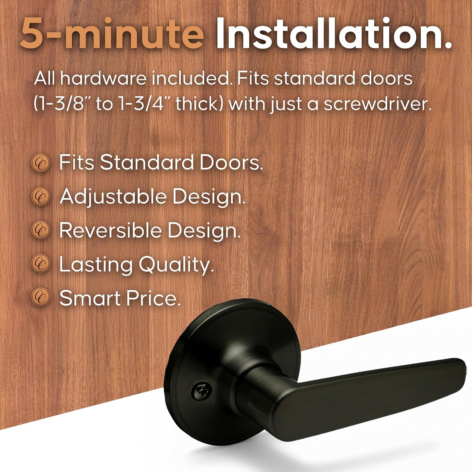 Copper Creek Daley Half Dummy Door Lever Handle – Decorative Non-Turning Single-Side Design for Closet or French Doors, Modern Style, Easy Install (1 Pack)