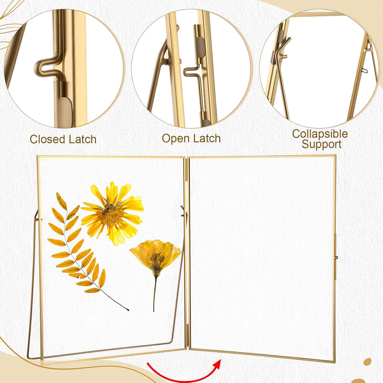 Vicenpal 3 Pack Glass Pressed Flower Frame Handmade, 8 x 10 floating Picture Frames for Pressed Flowers, Brass Double Glass for Tabletop Display, Home Office Plant Specimen, Photos(Gold)