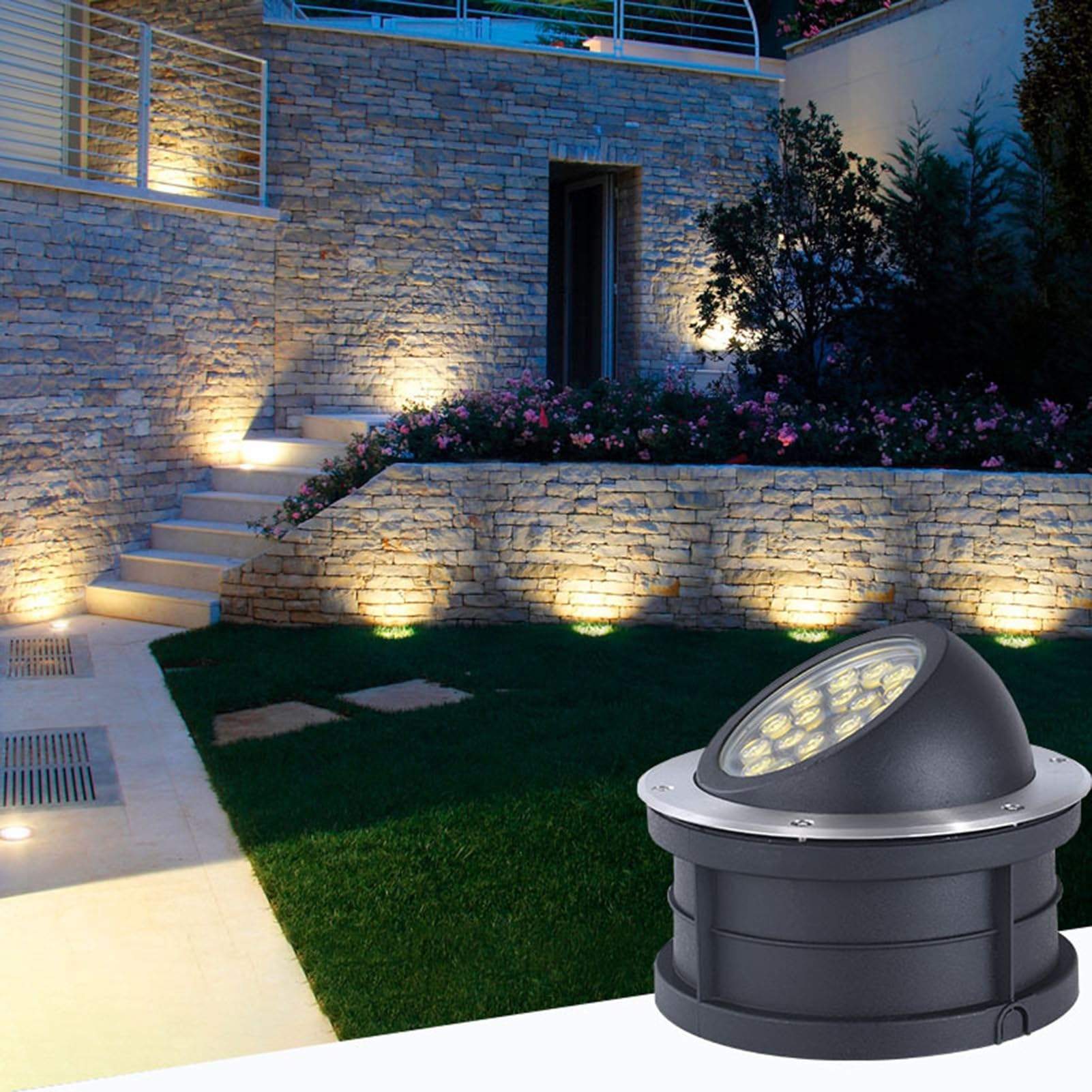 Foco LED Redondo Empotrado De Acero Inoxidable For Exteriores, Resistente Al Agua (IP65), con Ángulo De Visión Oblicuo, Ideal For Iluminación(RGB,18W (24V))