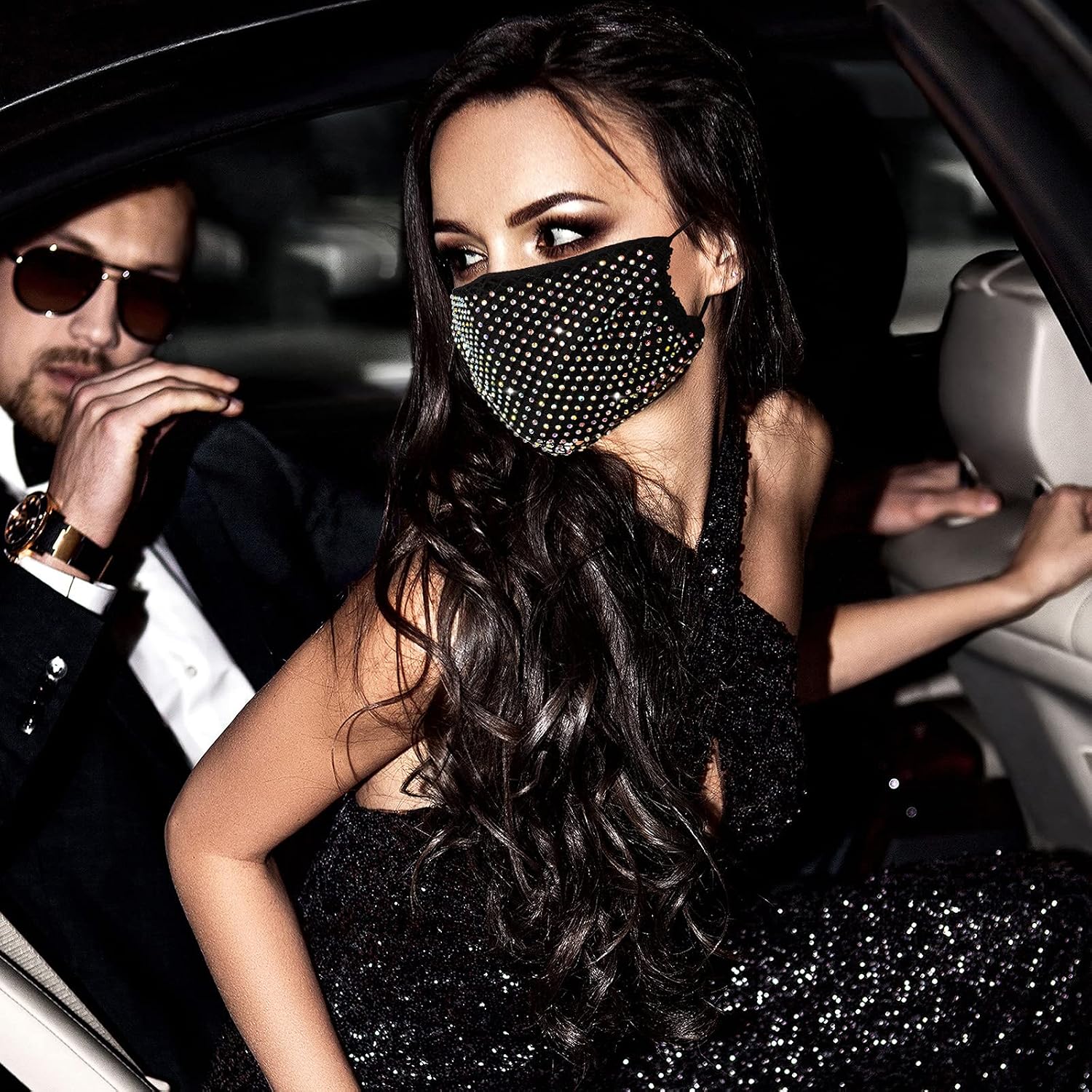 Nuanchu Bling Rhinestone Face Covering Adjustable Crystal Masquerade Net Mesh for Women Party