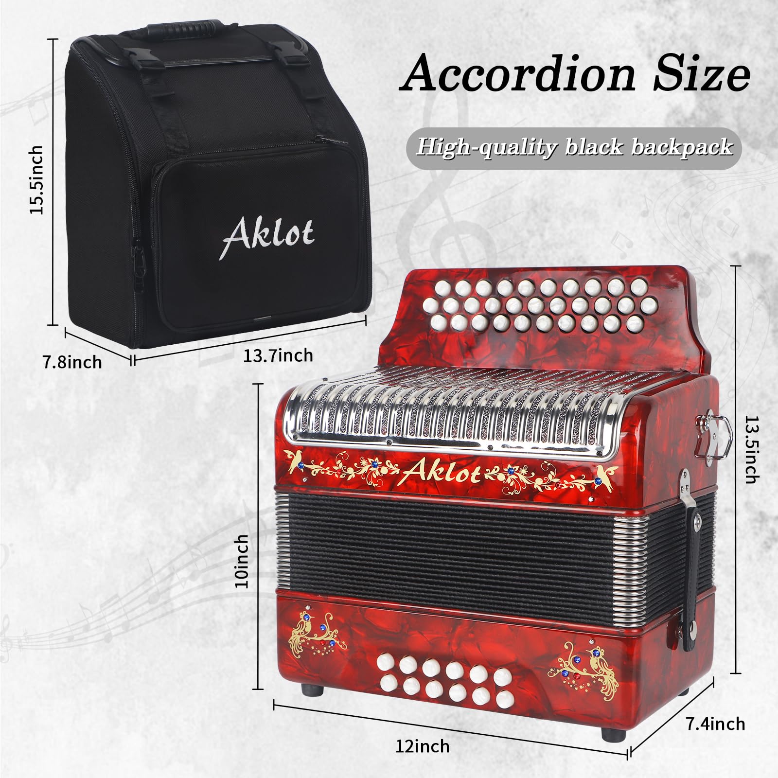Amazon.com: AKLOT 31 Key 12 Bass Accordion, GCF,Celluloid Body