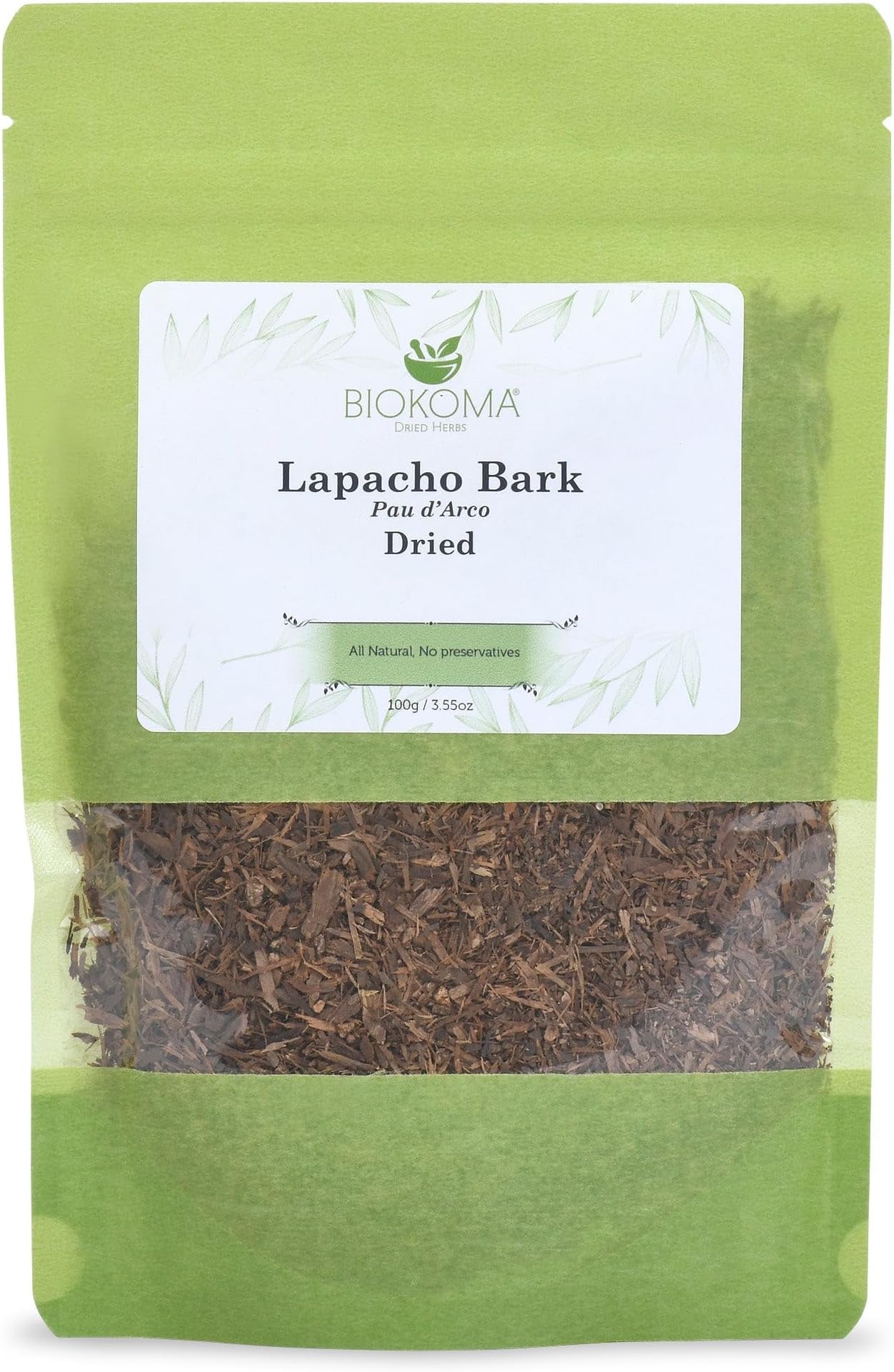 Biokoma Lapacho Bark Pau d'Arco Dried Herb 3.55 oz - Loose Pau d'Arco Herbal Tea Bark - Pure Natural Caffeine Free - No Additives - No Preservatives - Kosher