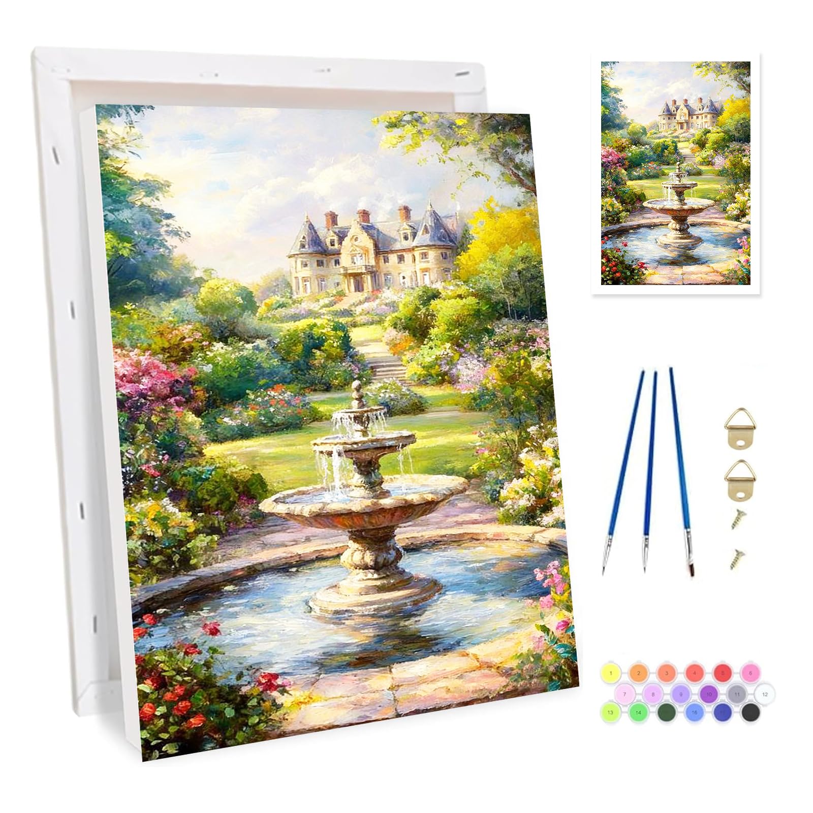 Bowetile Paint by Numbers for Adults, Garden Painting by Numbers Kit for Adults Beginners Canvas Kit, DIY Color Oil Painting Acrylic Paints Home Wall Decor 20x30cm