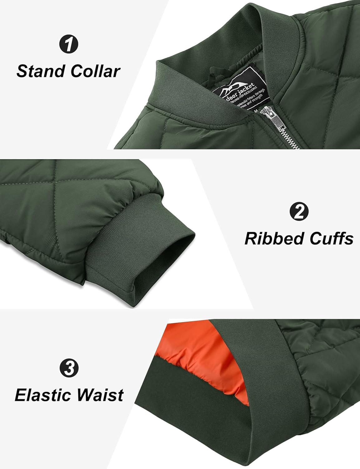 TACVASEN Men's Padded Jackets Winter Full Zipper Fleece Outwear Casual Windproof Bomber Varsity Coat - Image 7