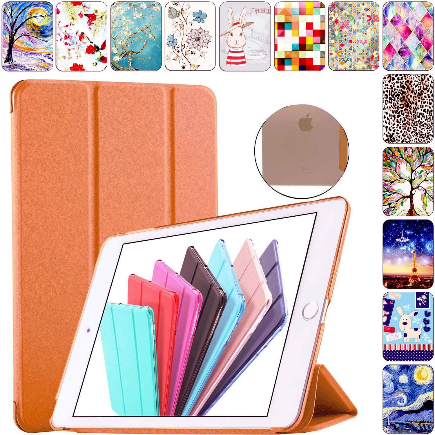 DuraSafe Cases iPad Mini 4 7.9 Inch 2015 [ Mini 4th Gen ] A1538 A1550 MK6K2LL/A MK6J2LL/A MK6L2LL/A MK9J2LL/A MK9H2LL/A Trifold Hard Smart PC Translucent Back Cover - Orange