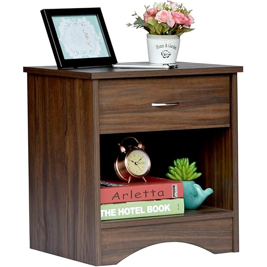 DeckUp Engineered Wood Bed Side Table - Walnut