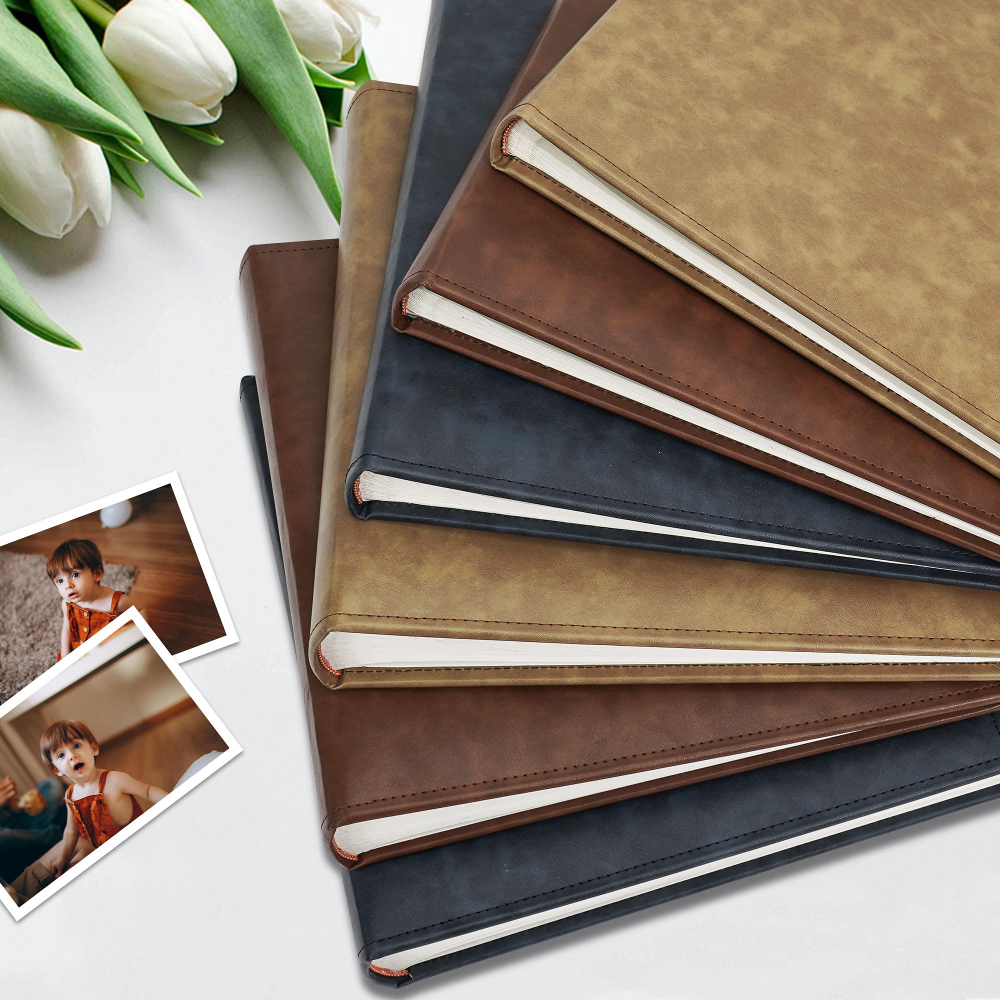 Vienrose Álbum de fotos con espacio de escritura de 12 x 12 pulgadas, álbumes de recortes de alta calidad con 100 páginas, libro de fotos grande, cubierta de piel sintética para bodas, familiares