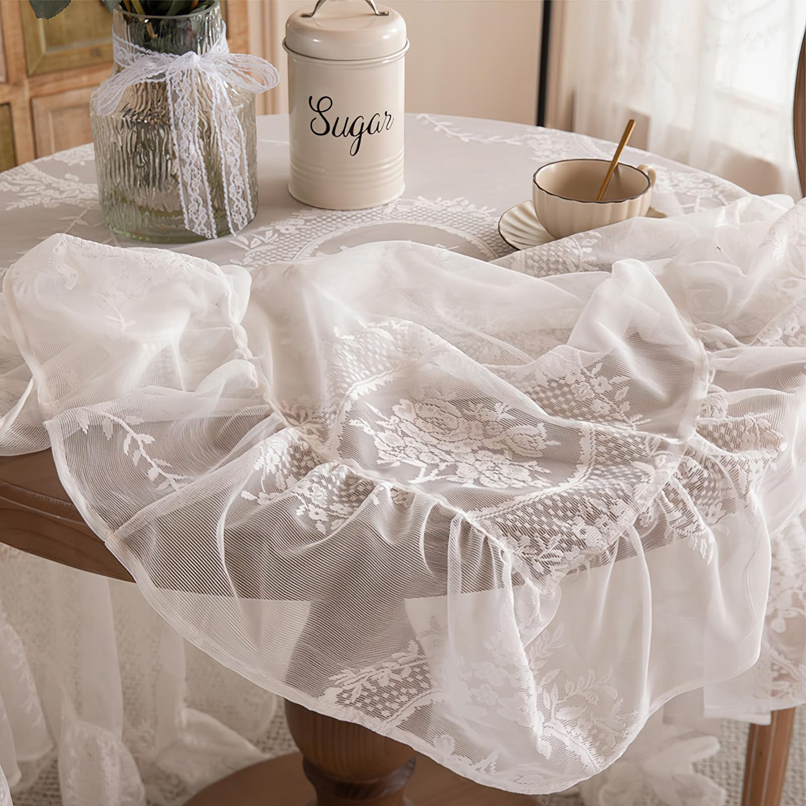 auons White Lace Rectangular Tablecloth with flounce, Chic Overlay Ruffles Table  Cloth, French Rustic Vintage Embroidered Table Cover for Wedding Party  Banquet Reception Home Decor, 55x40inch – BigaMart, image size:1602x1602