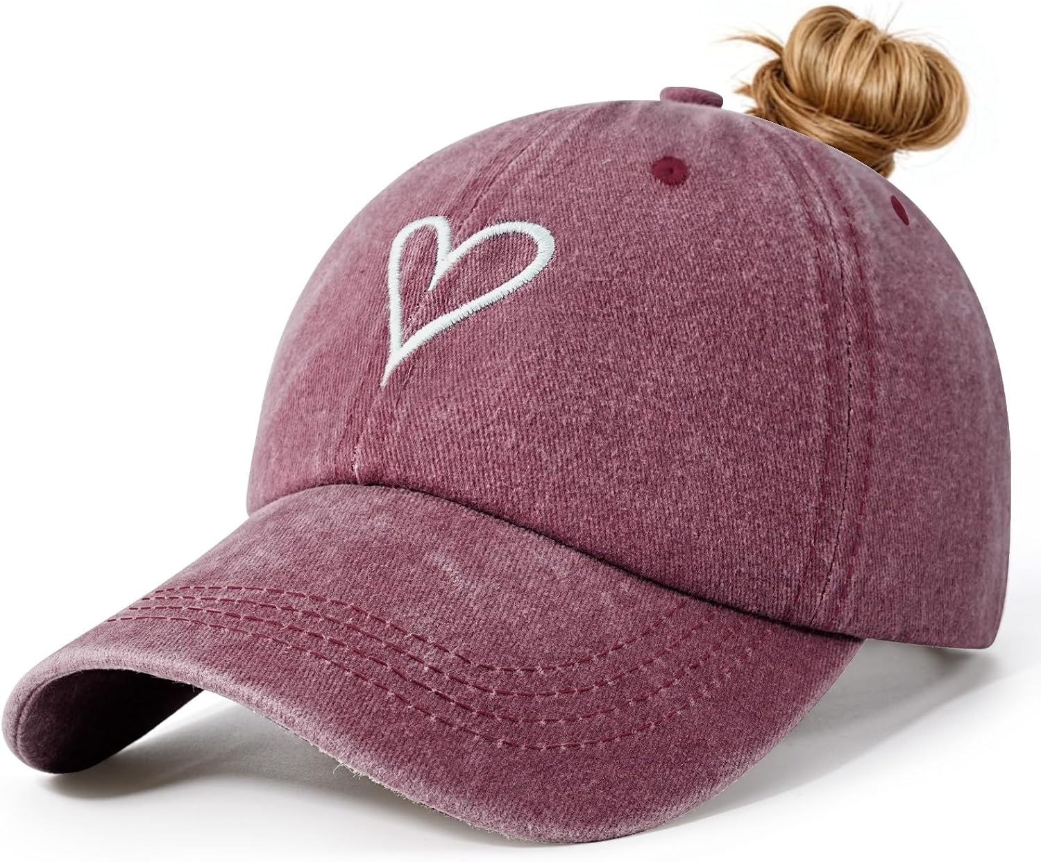 Women's Cap with Braid Hole Summer Cap Adjustable Baseball Cap Cotton Vintage Baseball Cap with Embroidery Breathable Cap Outdoor Peaked Cap