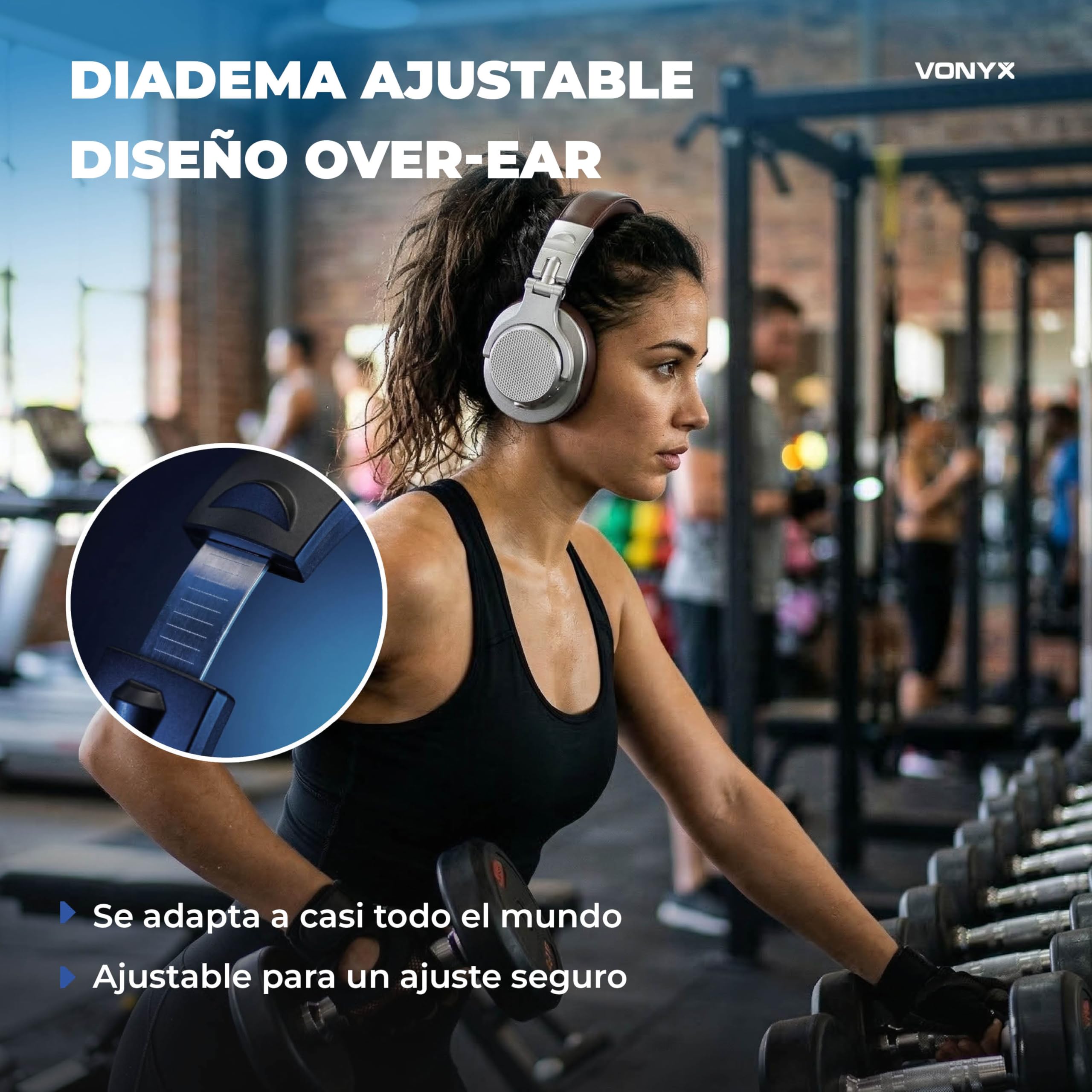 Vonyx HDX120WSN – Auriculares Bluetooth DJ BT 5.3, batería 75h, Drivers 40 mm, Jack 3,5 y 6,3 mm, Auriculares inalámbricos DJ Plegables con Cable para música y Estudio, Color Aluminio