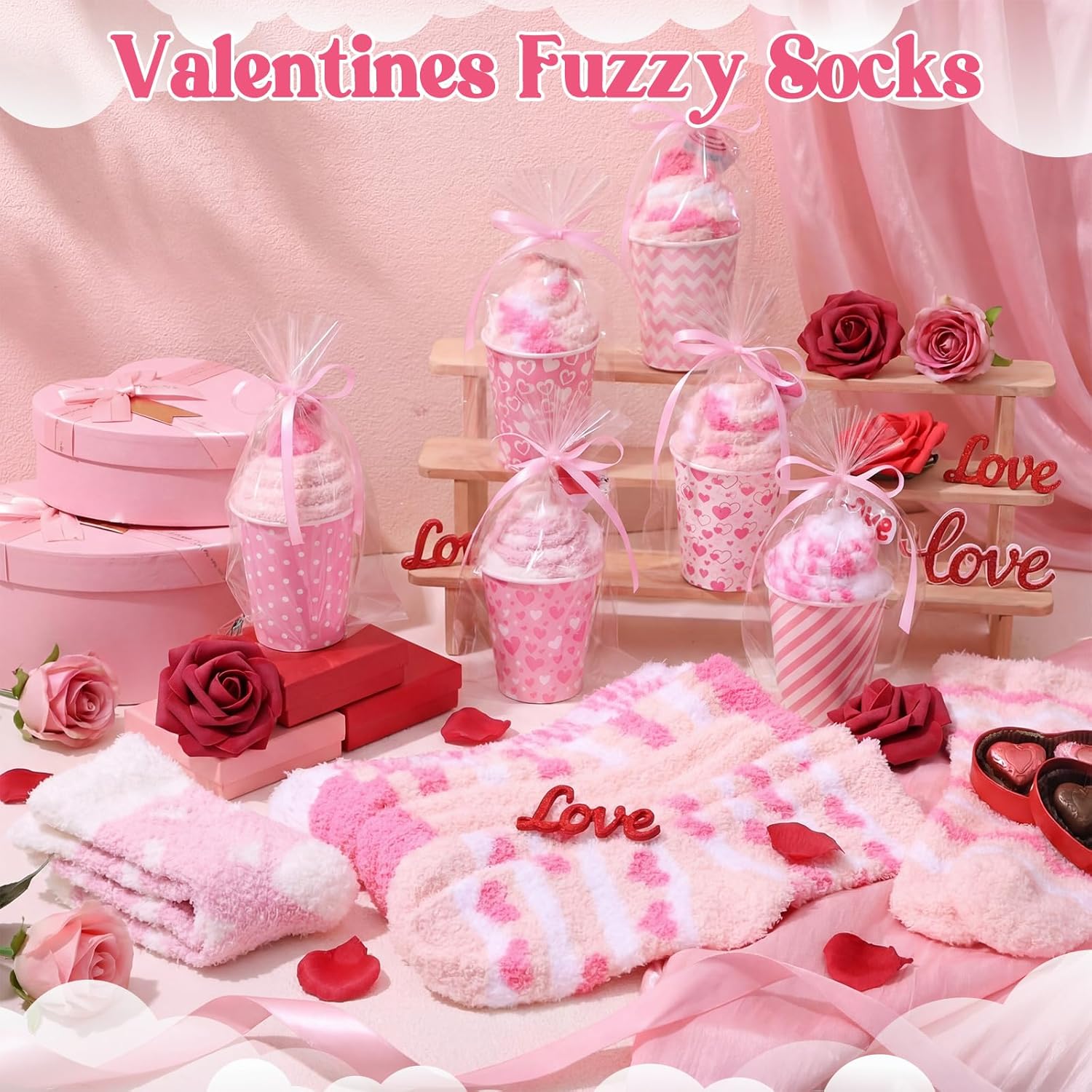 Nurses' Day Teachers' Day Cupcake Fuzzy Socks Bulk with Cards for Women Nurses Teachers DIY Gifts