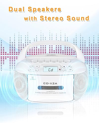 Miniatura 7 de Combo de reproductor Boombox de casete de CD con Bluetooth, radio AM FM, control remoto Sunoony con altavoces duales, grabación de cinta, unidad