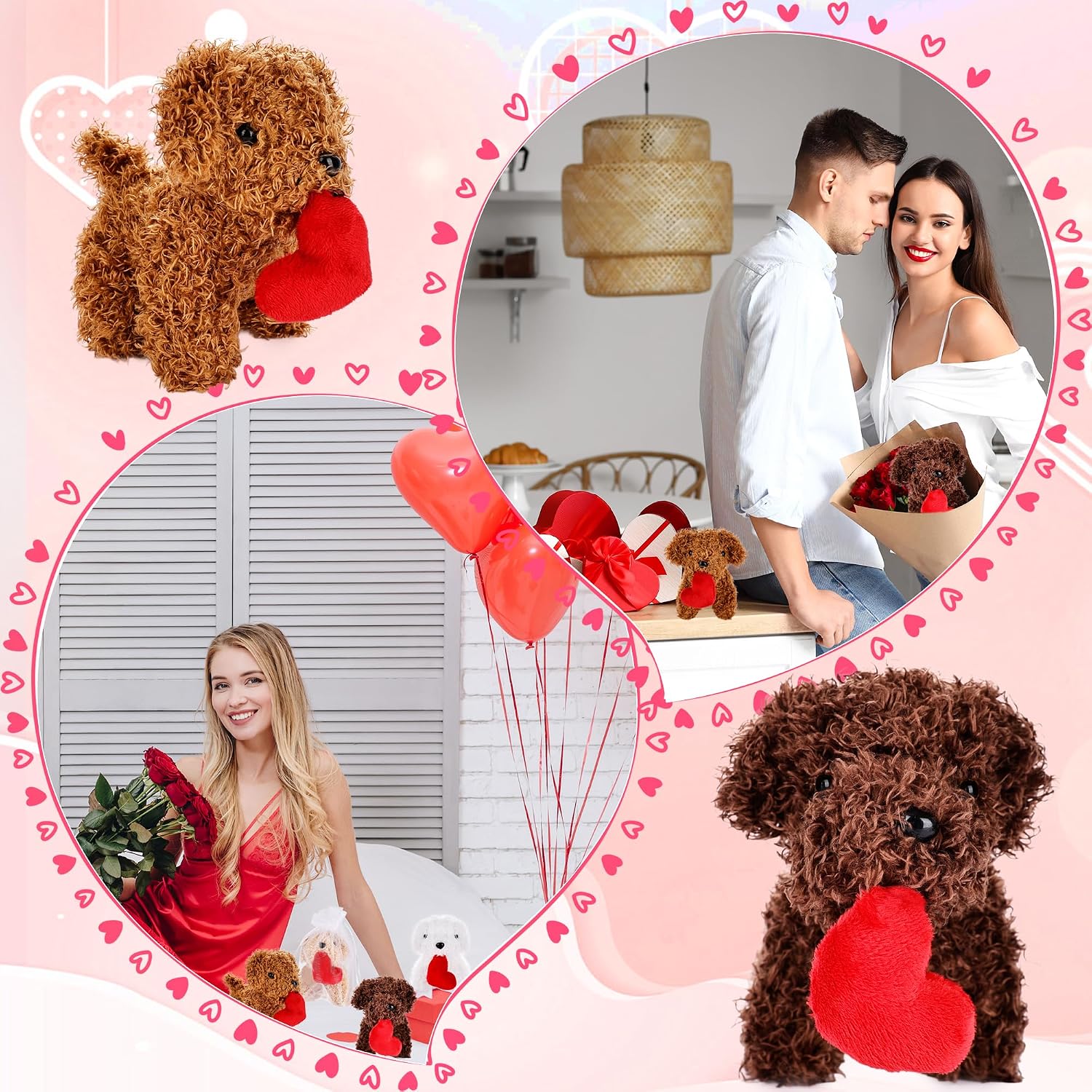 24 Pcs Valentine Mini Plush Dogs 5.5 inches Puppy Dog with Filled Heart Dogs Stuffed Animal Keychain Soft Toy Party Favor for Valentine Goodie Bag Birthday Party Gift, 4 Colors