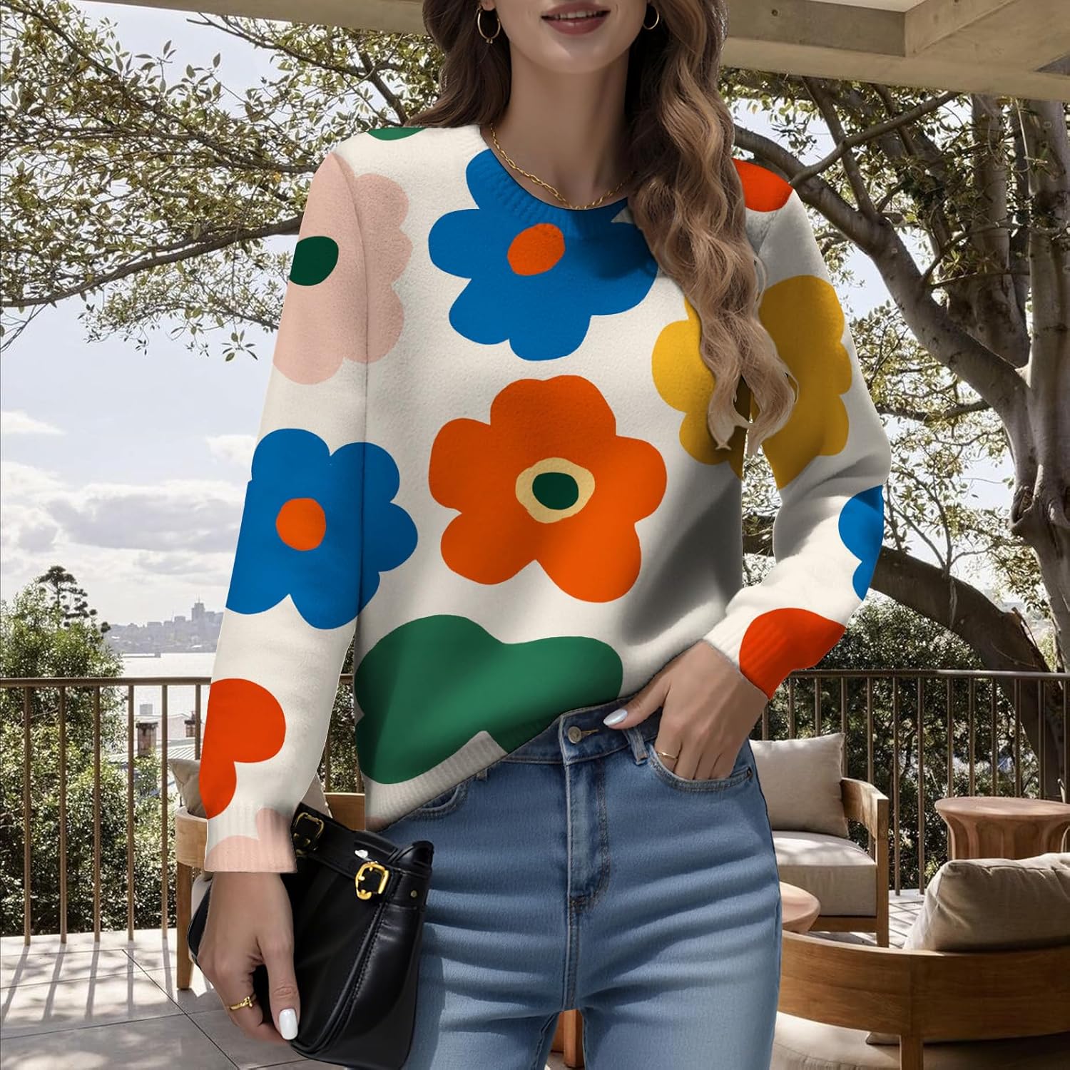 LIZALIG Women Top Pink Long Sleeve Flower Pattern Lightweight Soft Fashion Casual Floral Print for Fall Outfits - Image 5