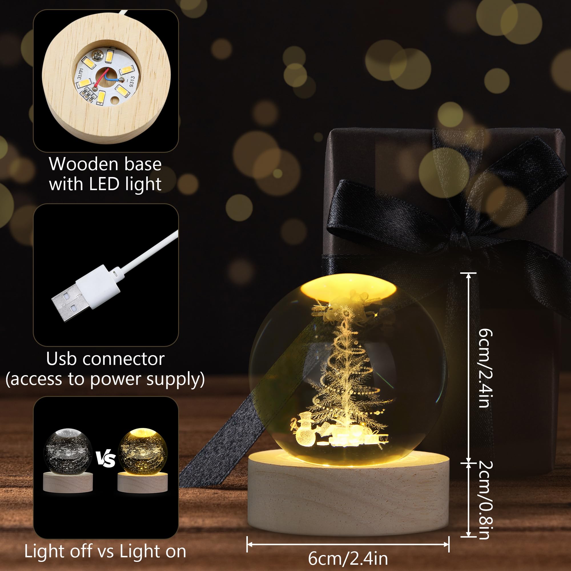 XIANNVXI 3D Christmas Tree Crystal Ball Light Lamp Paperweight Christmas Ornament for The Home Xmas Tree Ornament Light Up Indoor Home Christmas Decoration for Bedroom Shelve - Image 4