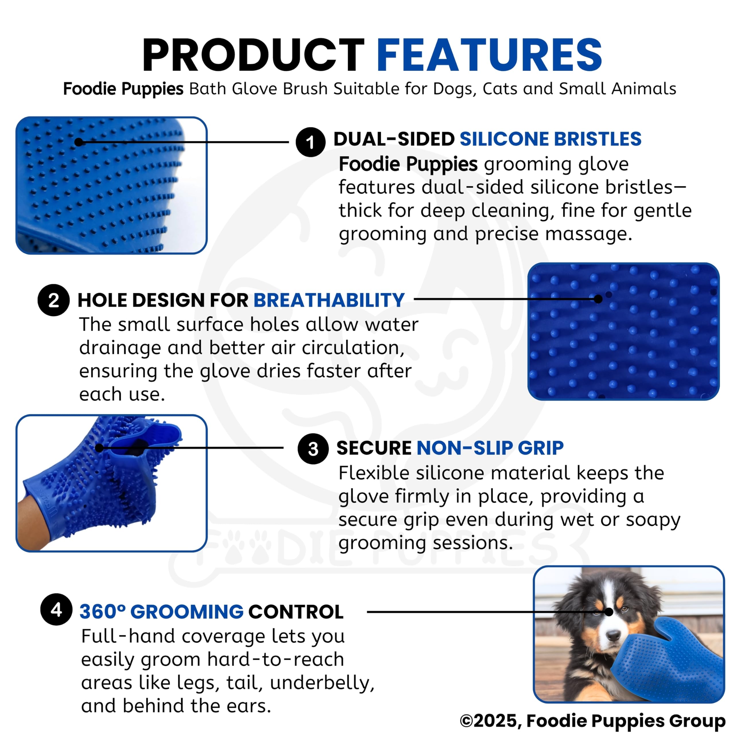 Foodie Puppies Pet Grooming Glove - (Hand Glove) Massage, Bath & Deshedding Brush Mitt for Dogs, Cats, Rabbits & Horses - Gentle Hair Remover & Massage Glove - 1 Pack (Color My Vary) 3