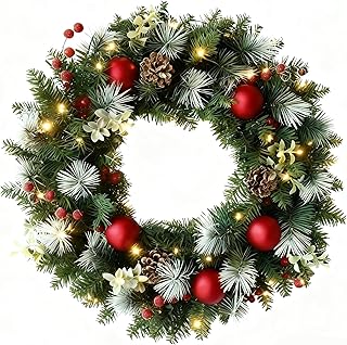 22 Inch Christmas Wreath with Lights Christmas Wreaths for Front Door Wi...