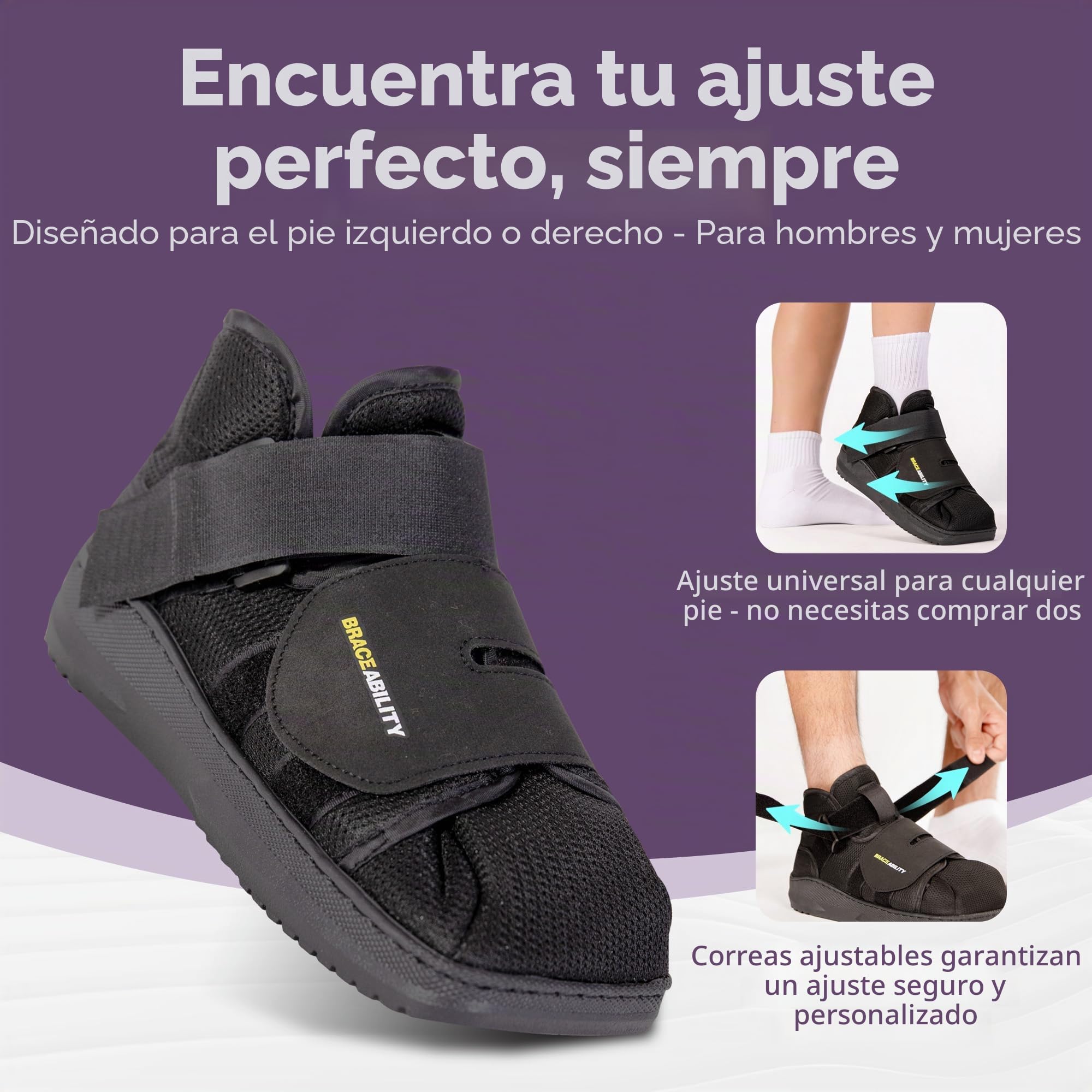 BraceAbility Zapato médico para caminar con puntera cerrada - Bota ligera de protección quirúrgica para el pie con correas ajustables y abrazadera para cirugía de juanete o dedo en martillo (S)
