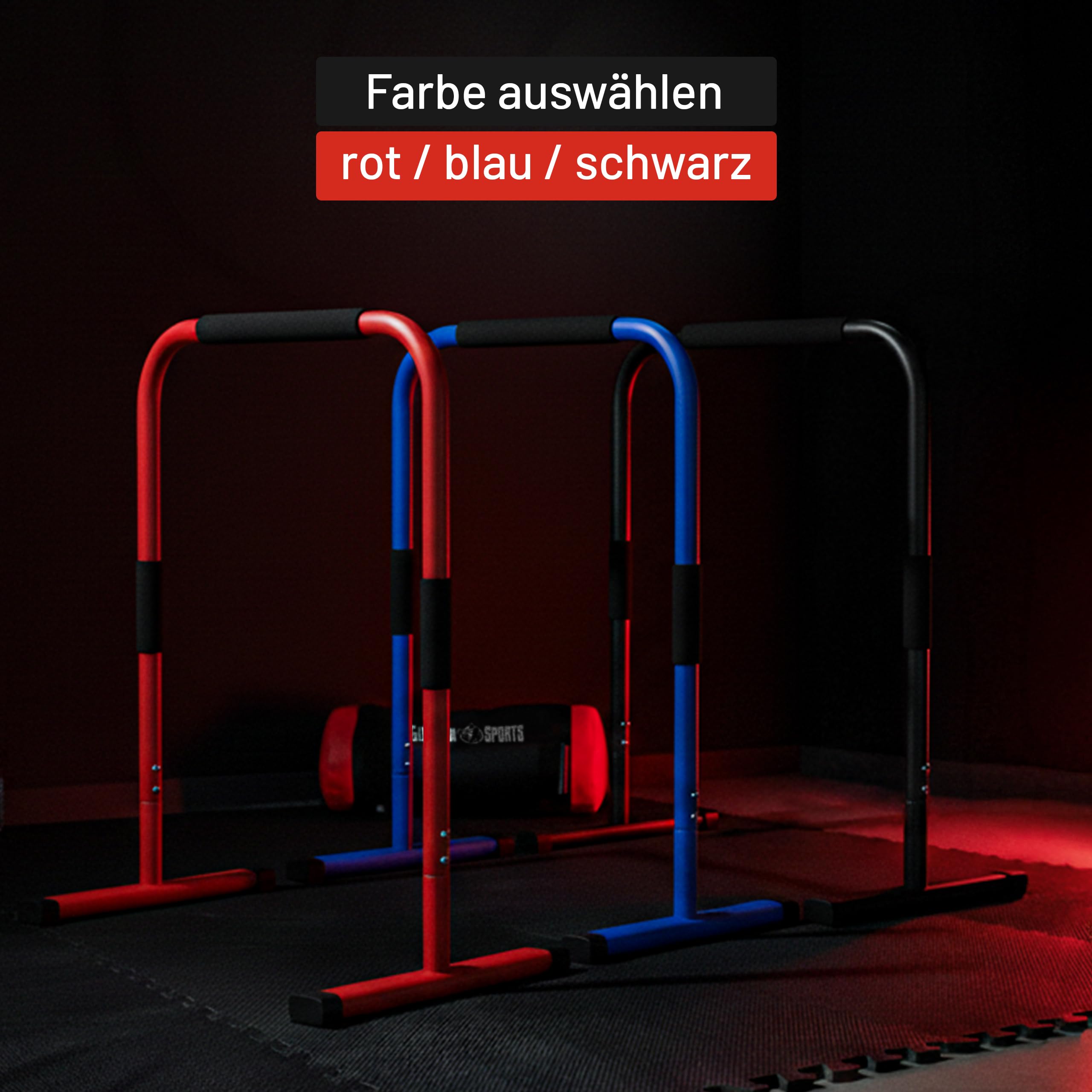 GORILLA SPORTS® Dip Barren - 2er Set, 68 x 45 x 94 cm, bis 200 kg, rutschfest, Stahl, Farbwahl - Fitness Parallettes, Dip Station, Push Up Bars, Dip Stand, Calisthenics