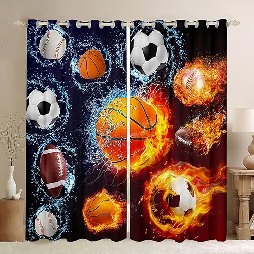 Cortinas de ventana de baloncesto para ventana, para dormitorio, sala de estar, niños, niñas, tratamientos de ventana deportivas, varias pelotas,