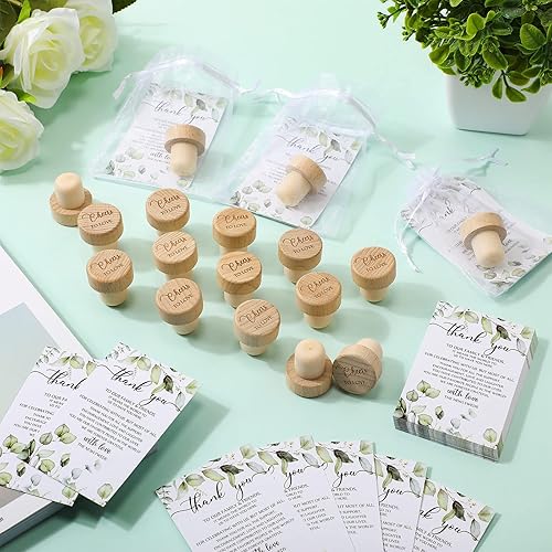 Miniatura 5 de 100 juegos de corchos de vino con madera vegetal, tapones de vino, regalos de boda, tarjetas de agradecimiento, bolsa de organza blanca, tapón de