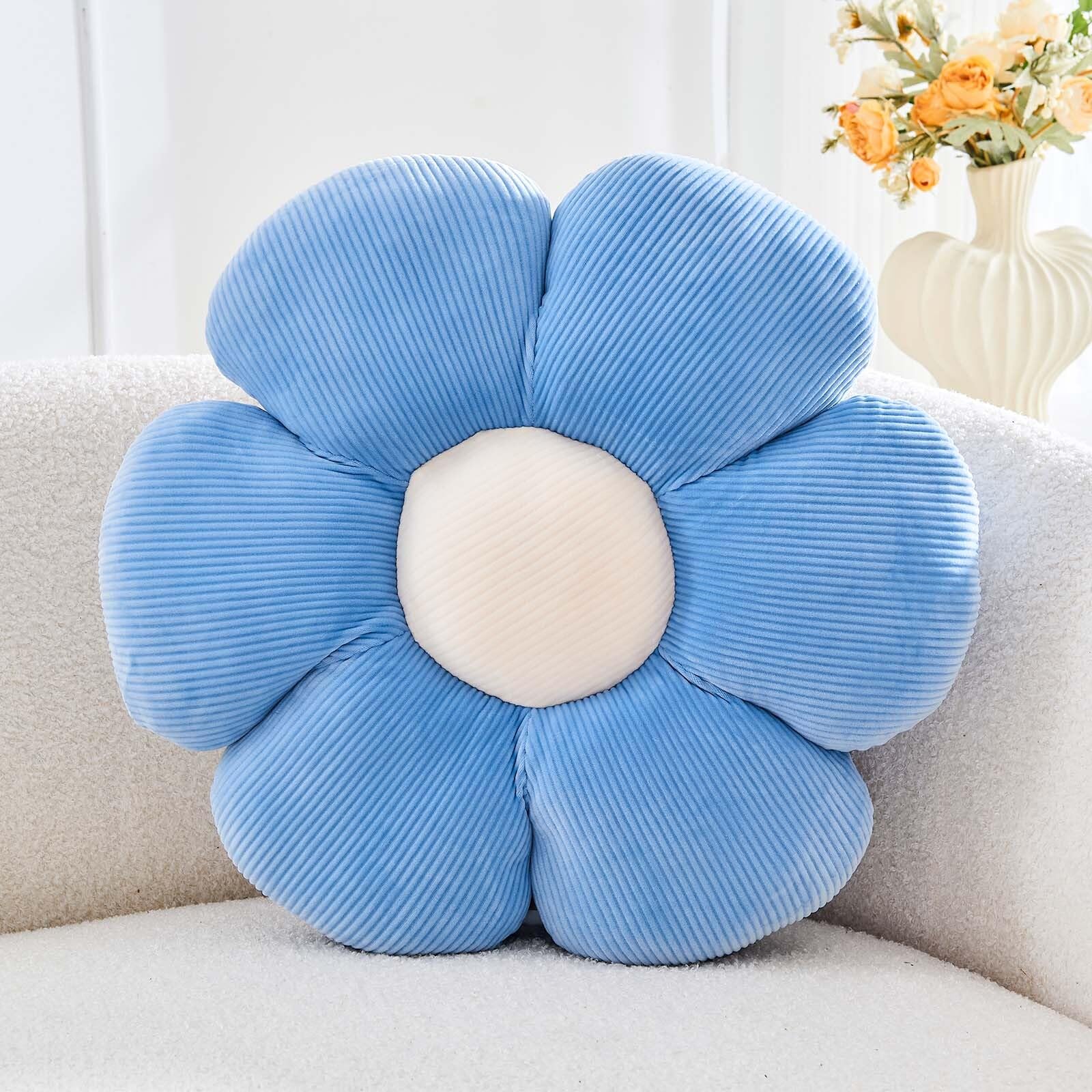 Kcvvcr Dusty Blue Flower Pillow, 14.9" Cute Flower Shaped Floor Pillow, Aesthetic Floral Plush Daisy Decorative Throw Pillows for Bed Sofa Couch