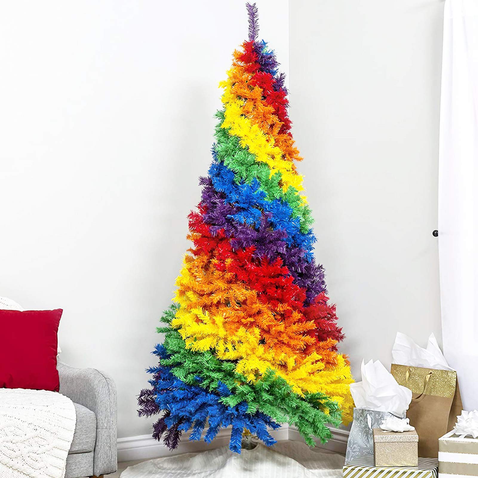 WJXBoos7FT Colorful Rainbow Christmas Tree,Artificial Xmas Tree,PVC Pine Branches With Sturdy Metal Stand For Party Holiday Seasonal Decoration