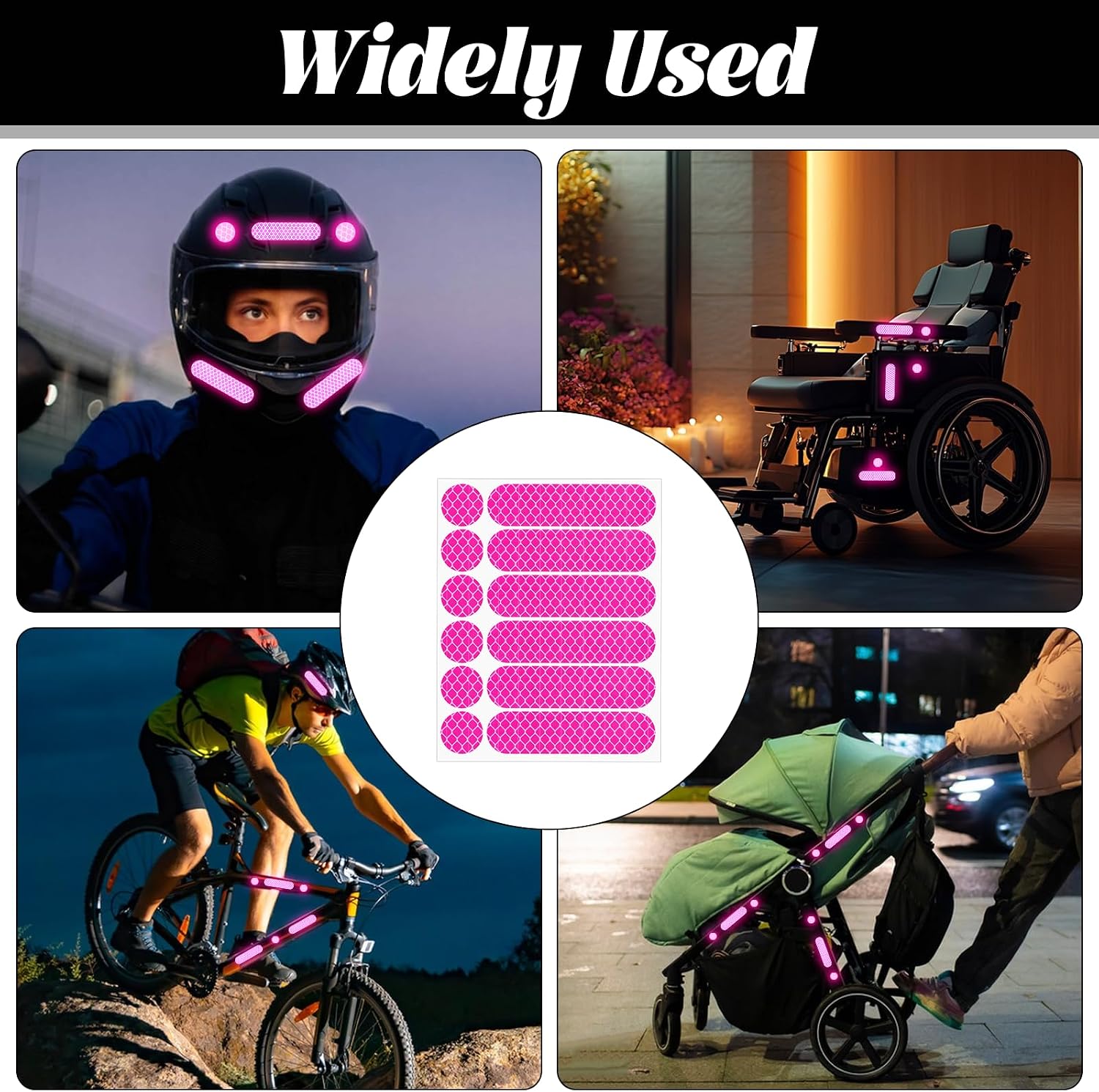 12PCS Pink Reflective Helmet Tape, Pink Reflective Motorcycle Helmet Decals Night Visibility Reflectiv Safety Decals Motorcycle Helmets Stickers for Motorcycles Scooters Bike Helmets