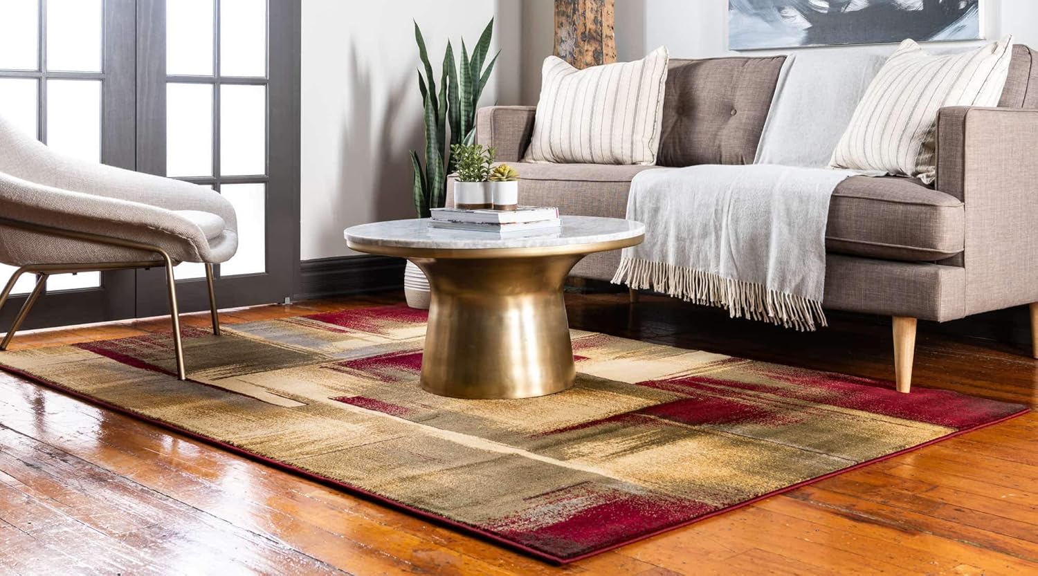 Unique Loom Barista Collection Area Rug - Timor (5' 1" x 8' Rectangle, Multi/ Red)