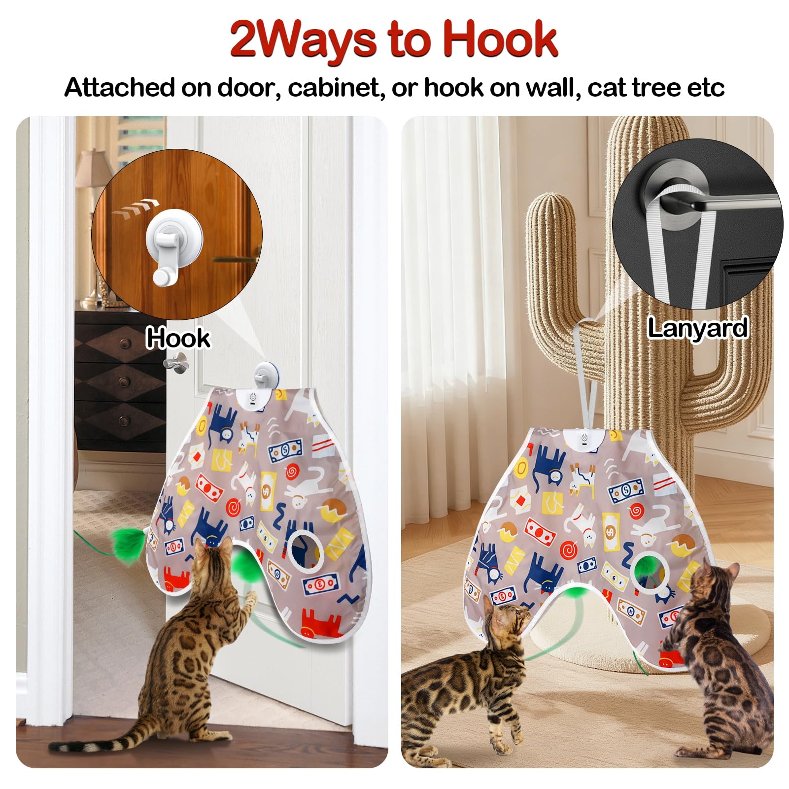 Juguetes interactivos para gatos con plumas ocultas en movimiento, juguetes para gatos colgantes en la pared, juguete para gatos de interior, hogares de varios gatos (rosa)