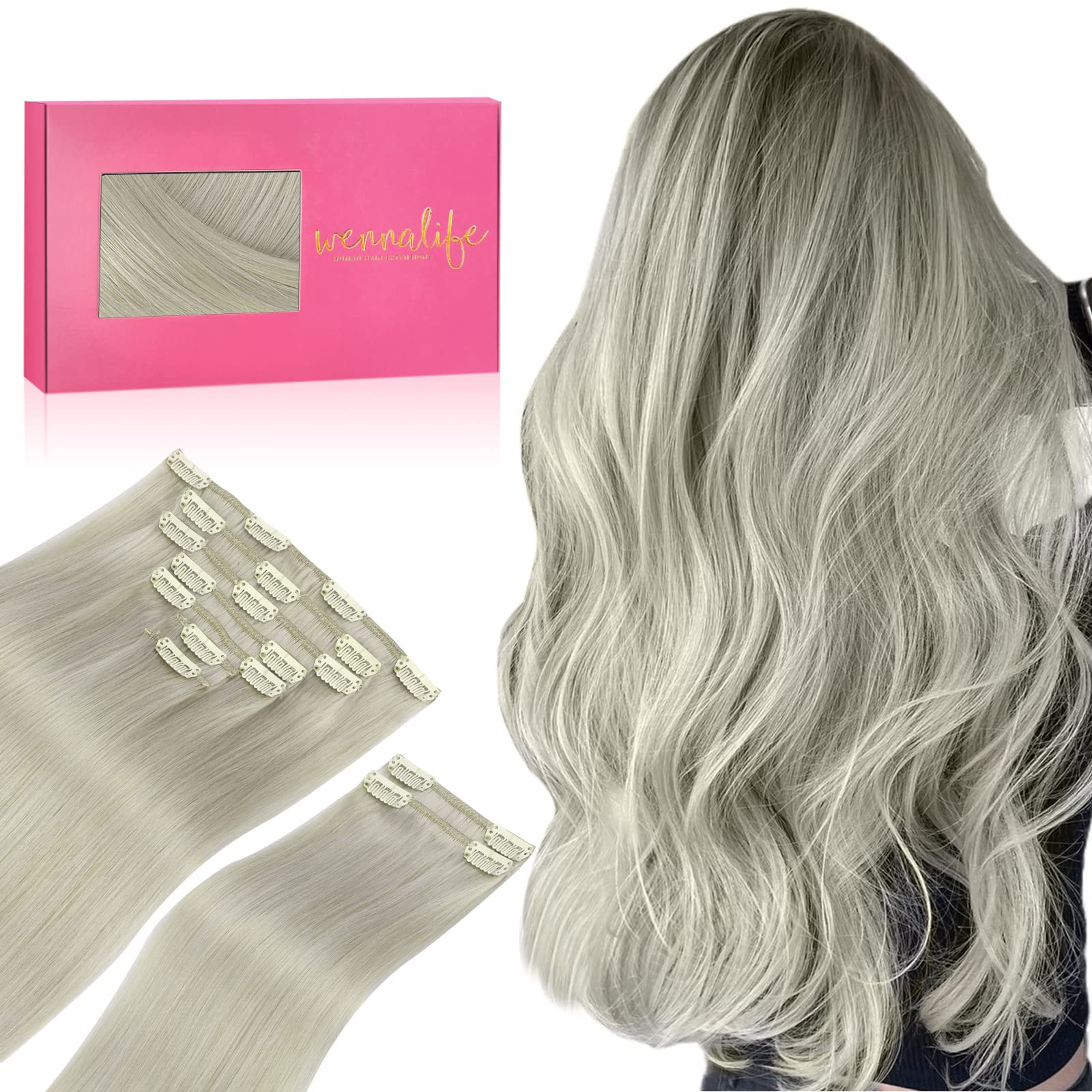 WENNALIFE Hair Extensions Clip In, 14 Inch 120g 7pcs Clip in Hair Extensions Real Human Hair Natural Black Clip In Real Hair Coloured Remy Human — view 54