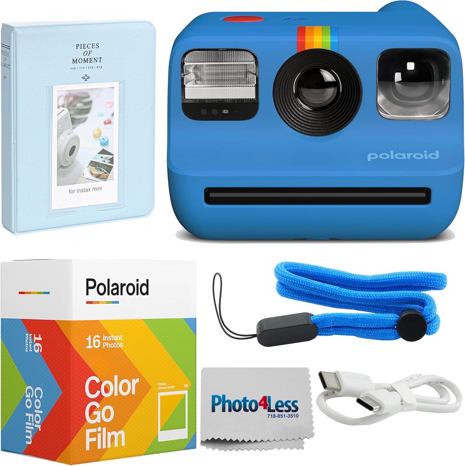 Polaroid Go Generation 2 Instant Film mini Camera (Blue) Bundled with Polaroid GO Color Film Double Pack, Photo Album (Holds 64 Photos), Lens Cleaning Cloth