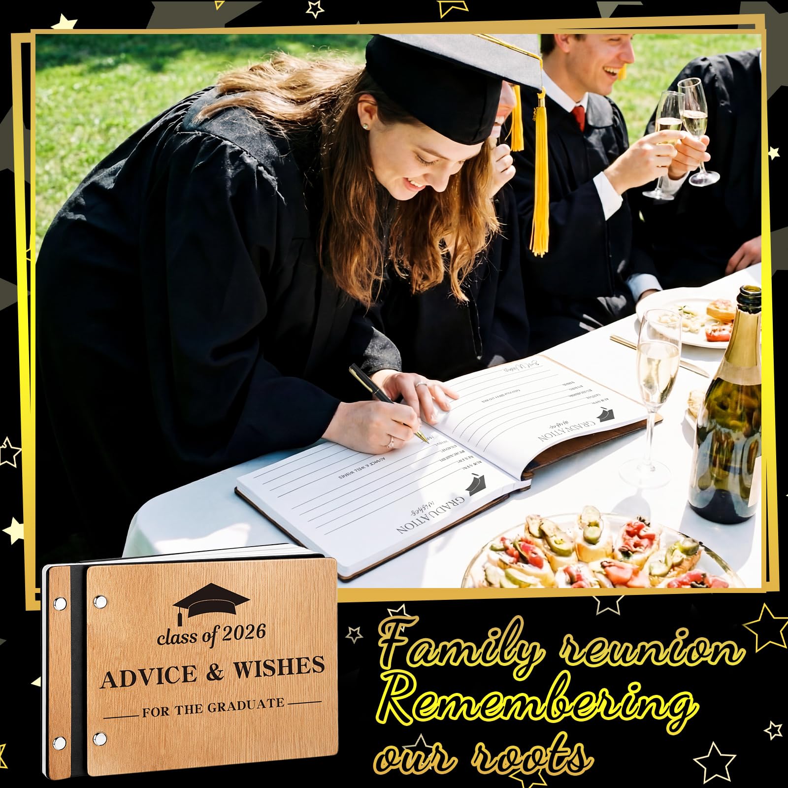 Motiskyy Advice & Wishes Graduation Guest Book Class of 2026 Grawerowana drewniana pamiątka rustykalny podpis znak na przyjęcie dla absolwentów szkoły średniej lub college"u ukończenie szkoły średniej