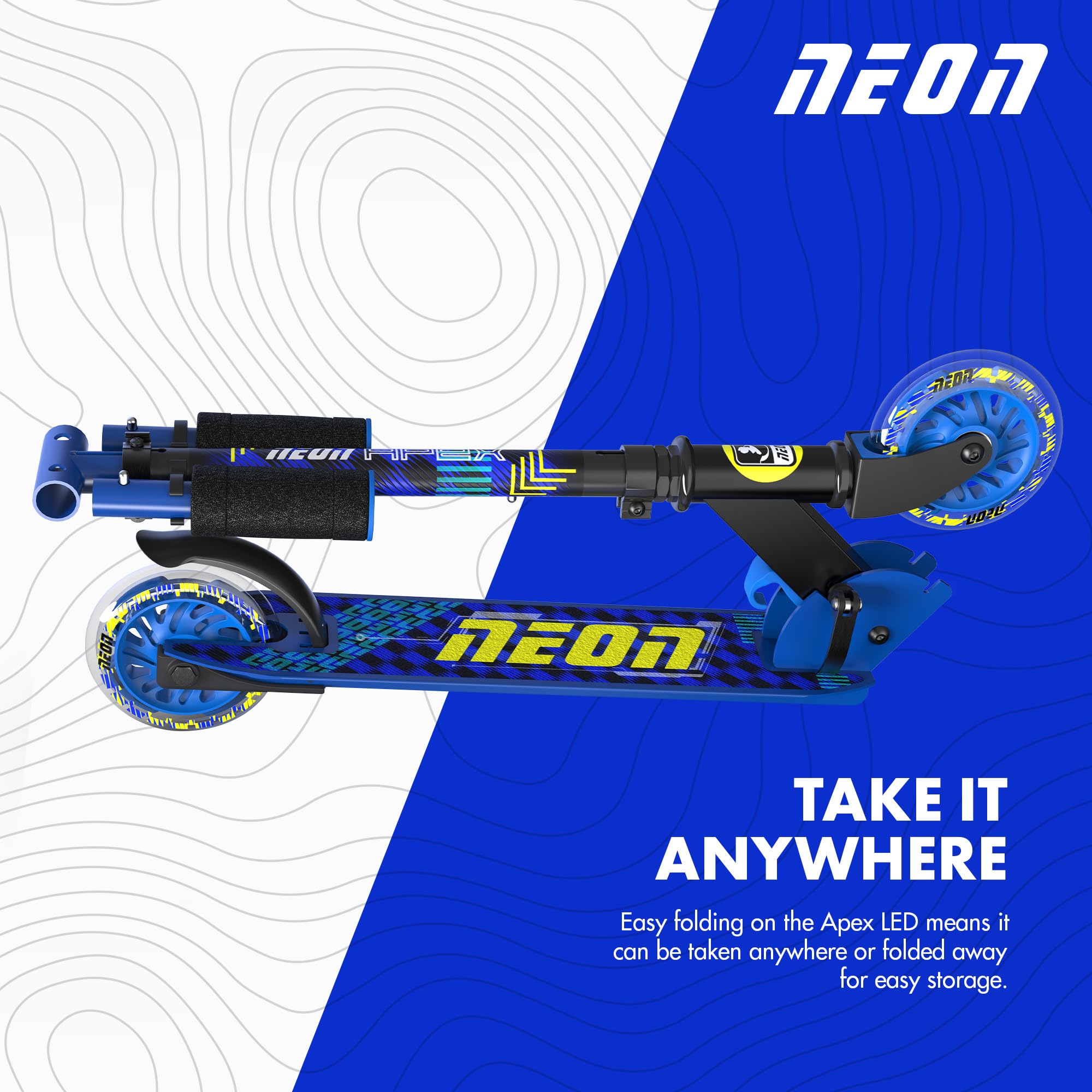 Yvolution Neon Apex - Patinete de 2 ruedas para niños, ruedas de 100 mm, manillar ajustable, color azul