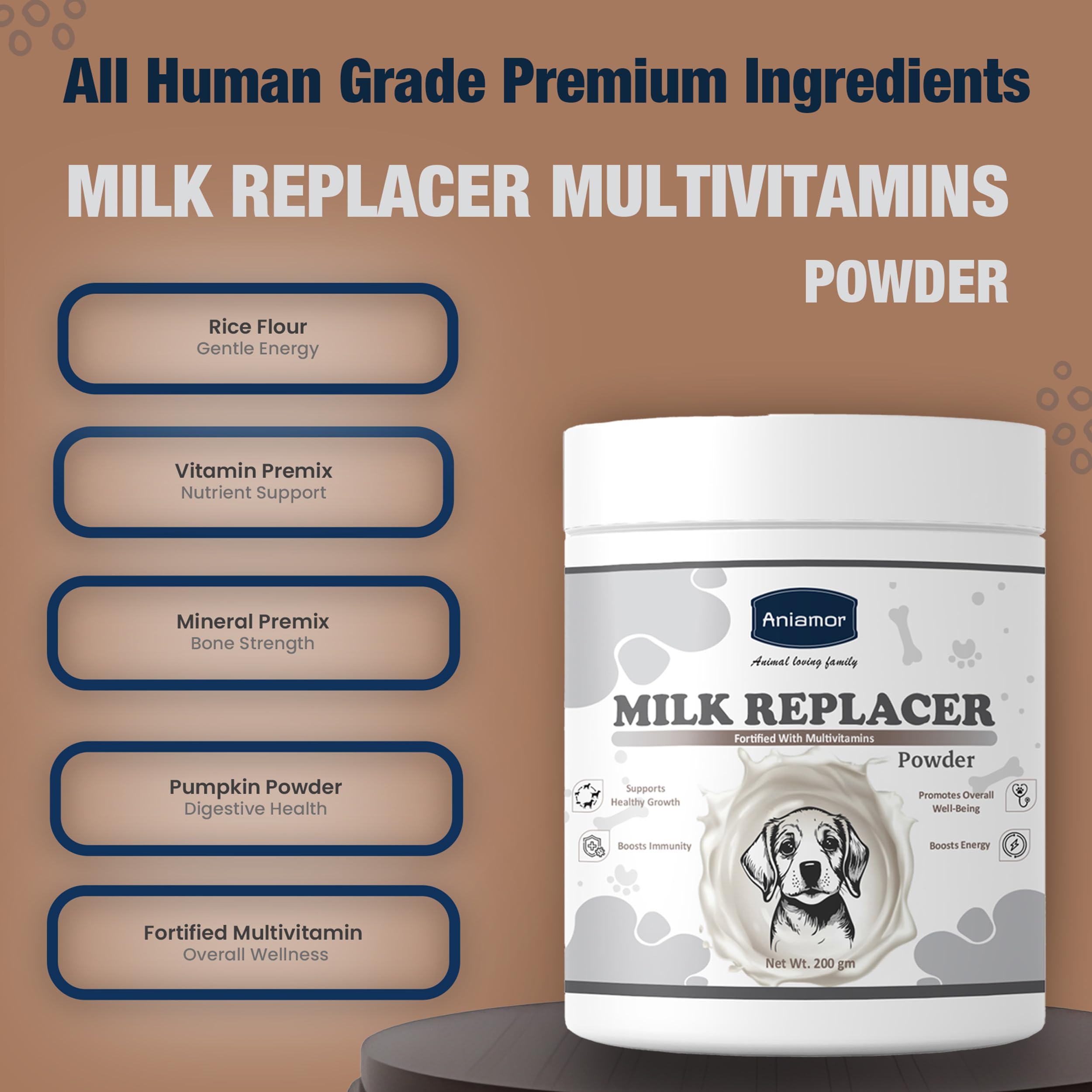 Aniamor Milk Replacer with Multivitamin for Dogs & Cats | Multivitamin for Dogs | Boost Immunity | Dog Supplement for Growth, Skin & Bone Health | All Life Stage | 200gm Jar 2