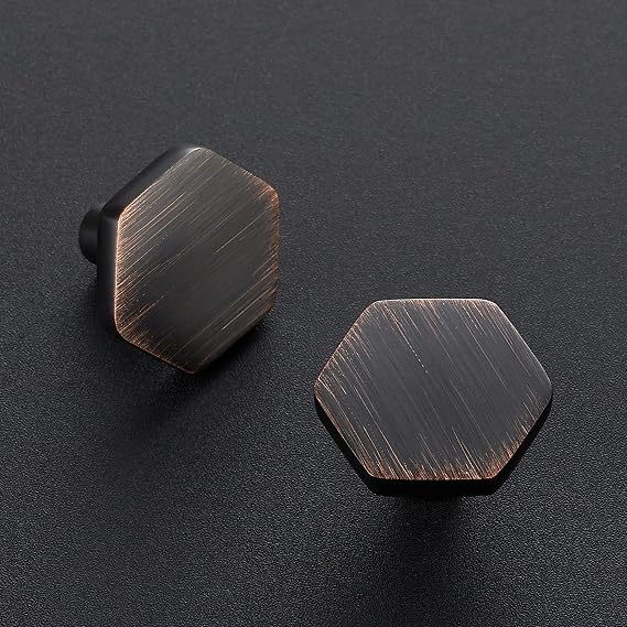 Oil Rubbed Bronze Cabinet Knobs 10 Pack Solid Kitchen Cabinet Knobs Hexagon 1.1'' Bronze Knobs for Kitchen Cabinets and Drawers Dresser Knobs