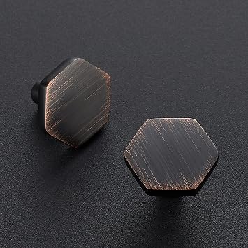 Oil Rubbed Bronze Cabinet Knobs 10 Pack Solid Kitchen Cabinet Knobs Hexagon 1.1'' Bronze Knobs for Kitchen Cabinets and Drawers Dresser Knobs