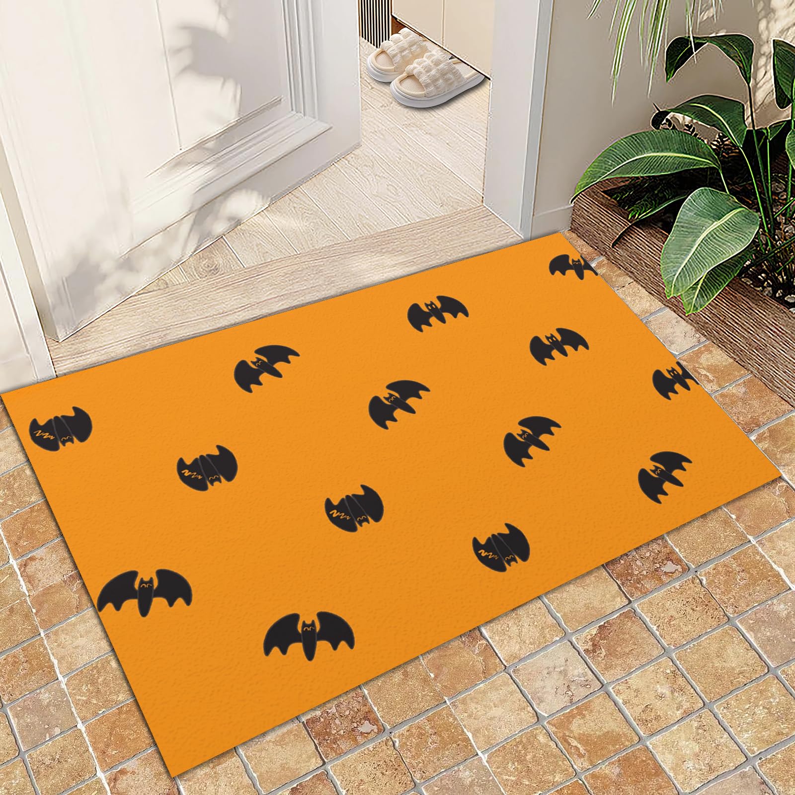 Area Rug 60x90cm Halloween Bat Rug, Bat Throw Rug for Halloween Decor, Gothic Bathroom Rug, Non Shedding Machine Washable Non-slip Low Pile Foldable Mats for Front Door Living Room Bedroom Sofas